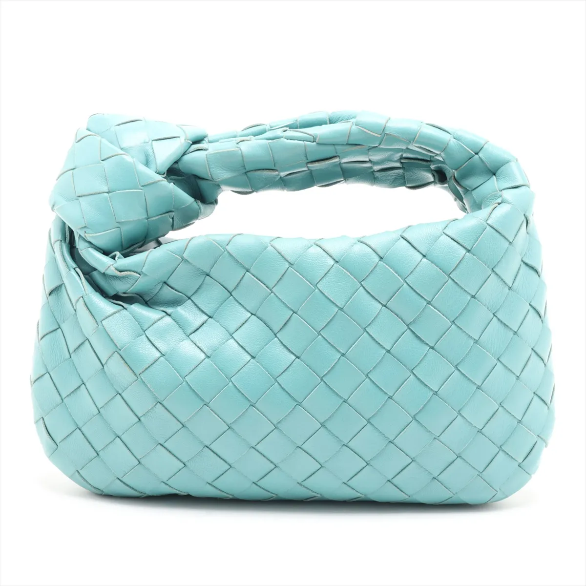 Intrecciato Mini Jodie Leather Handbag, Blue — view 2