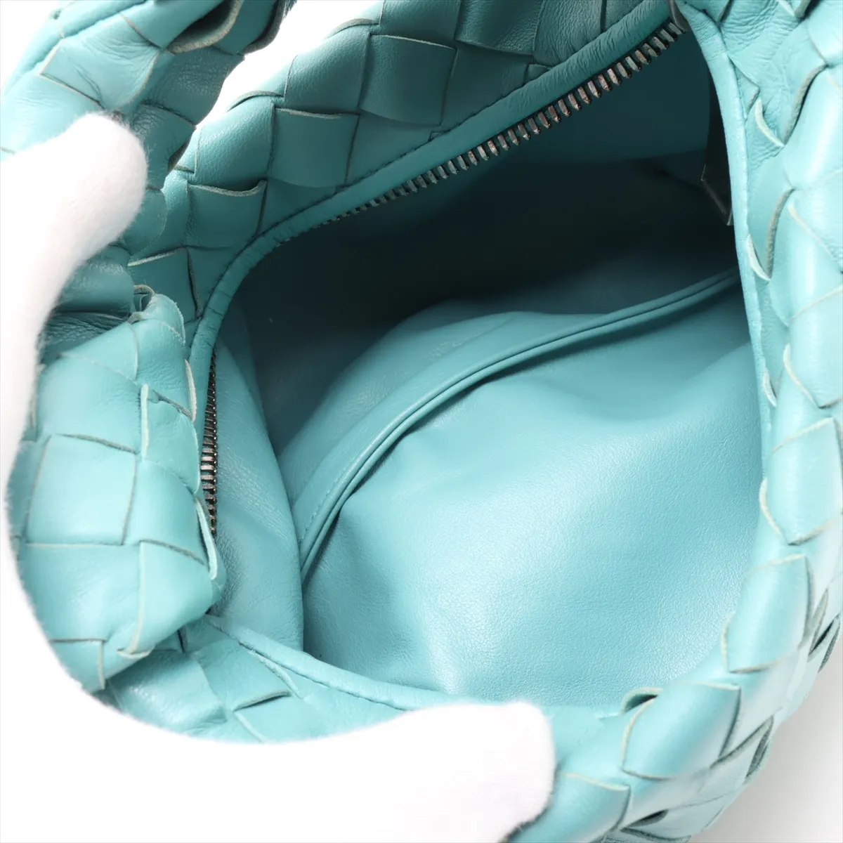 Intrecciato Mini Jodie Leather Handbag, Blue — view 7