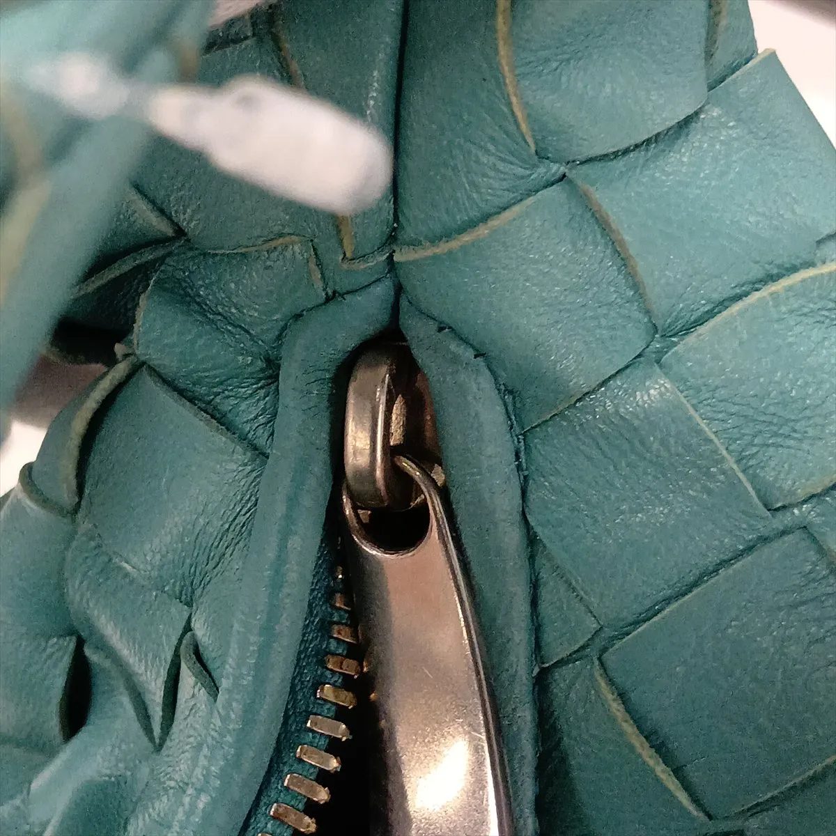 Intrecciato Mini Jodie Leather Handbag, Blue — view 10
