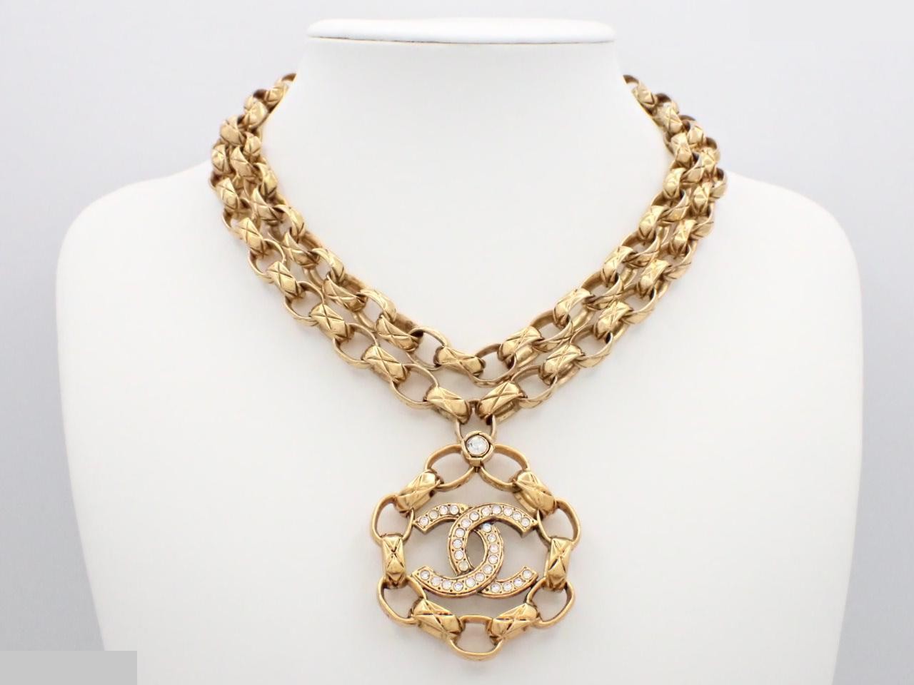Coco Mark Rhinestone Matelassé Double Chain, Neck Circumference Approx. 44cm — view 3