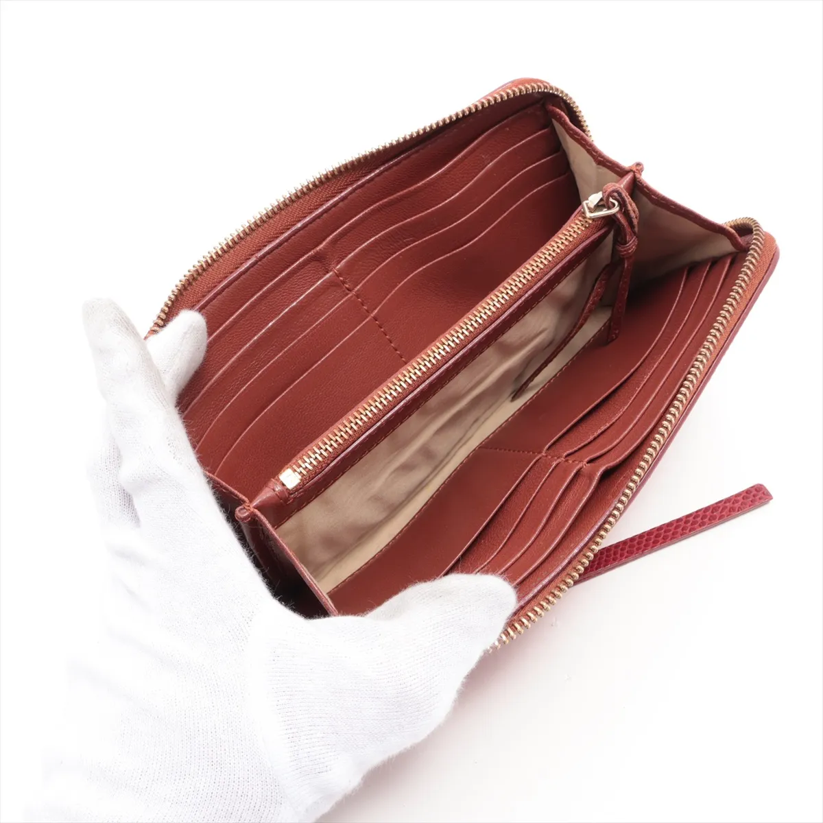 Leather Round Zip Wallet, Bordeaux — view 3