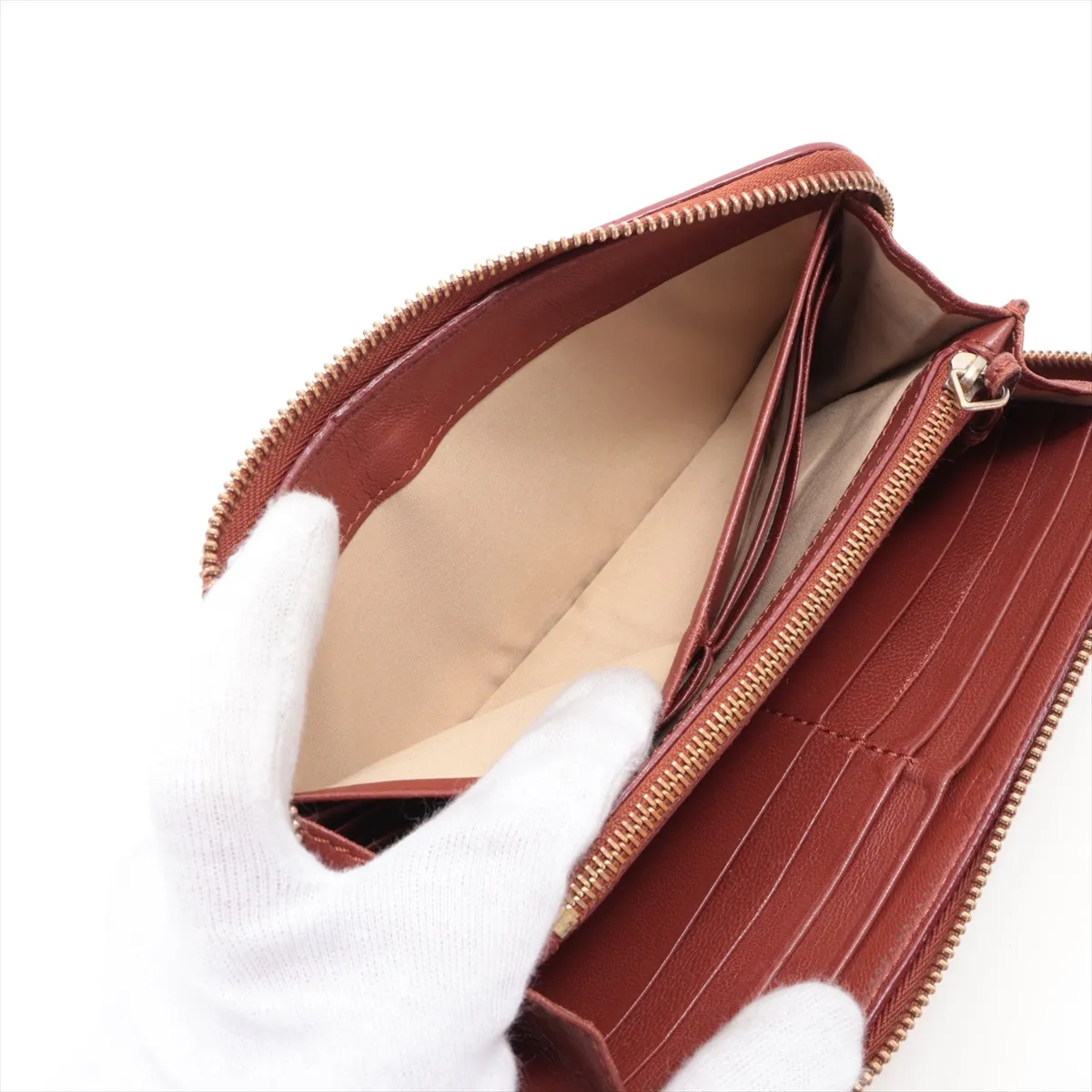 Leather Round Zip Wallet, Bordeaux — view 4