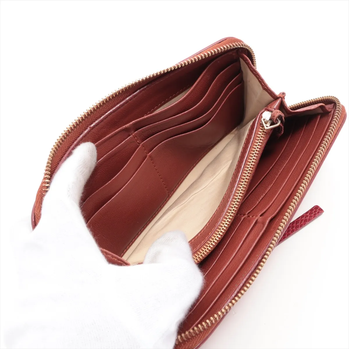 Leather Round Zip Wallet, Bordeaux — view 5