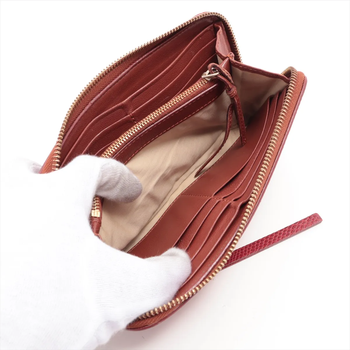 Leather Round Zip Wallet, Bordeaux — view 6