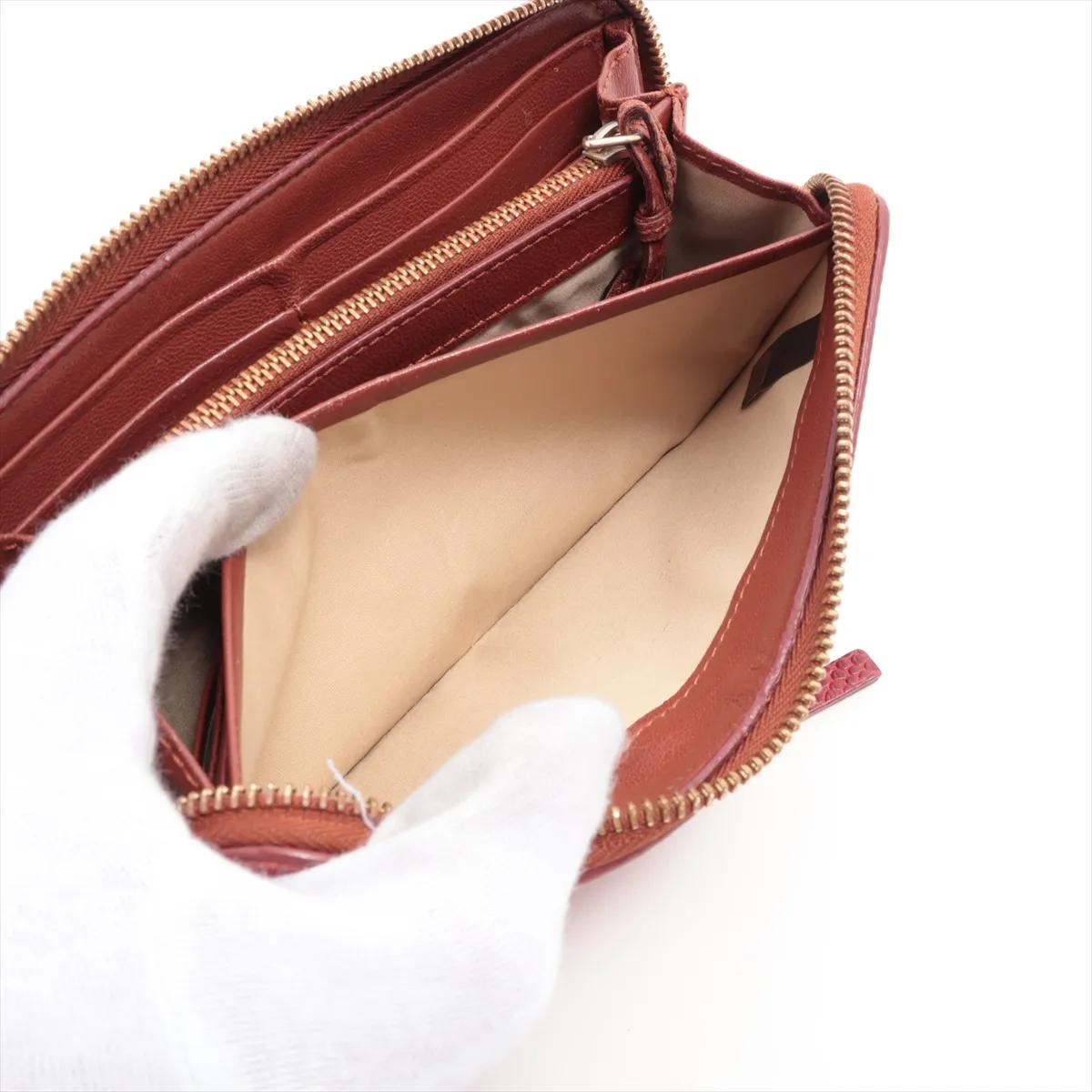 Leather Round Zip Wallet, Bordeaux — view 7