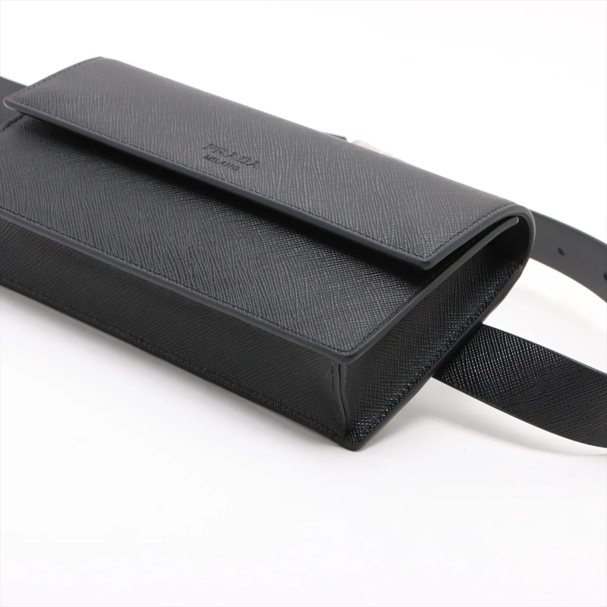 Saffiano Leather Waist Pouch, Black — view 3