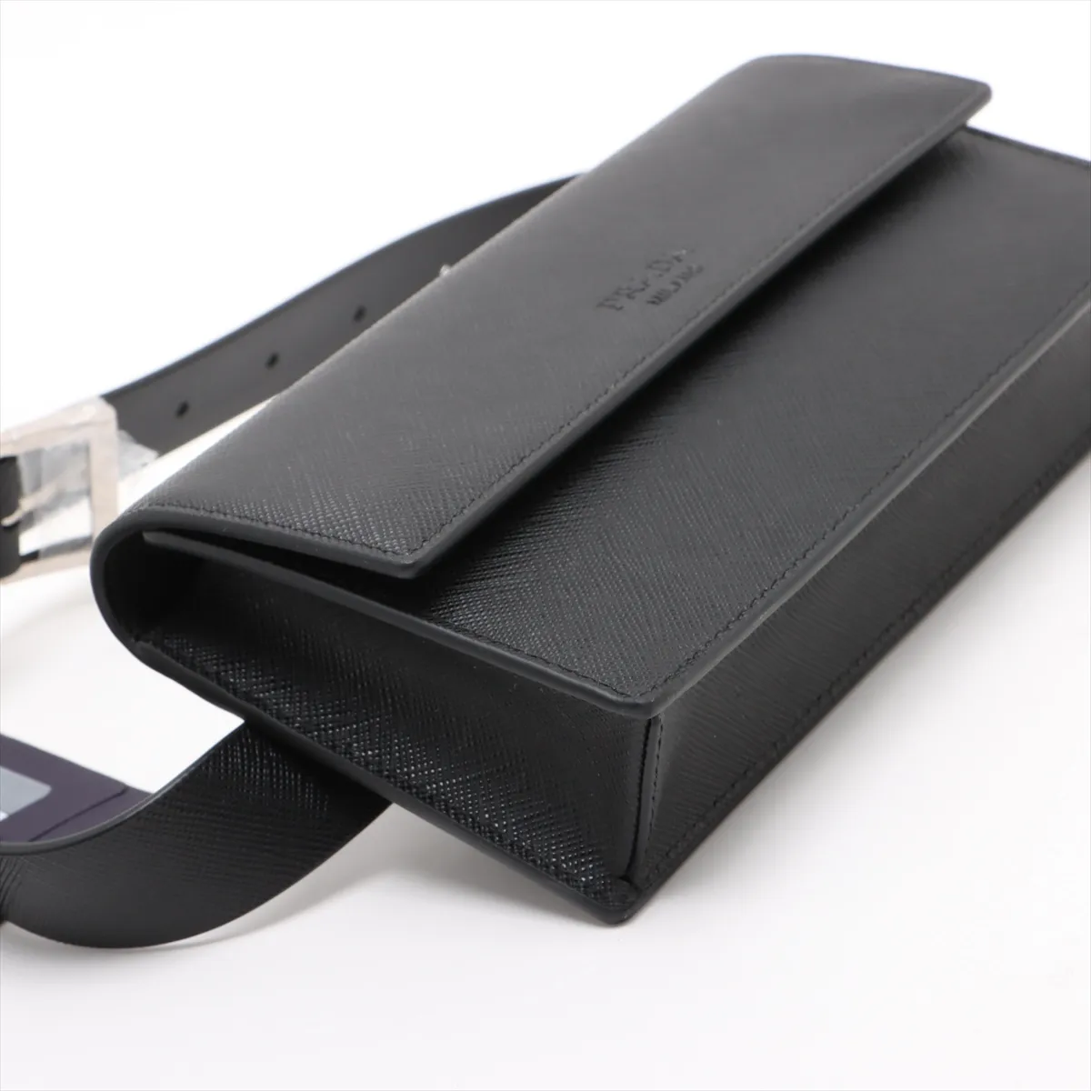 Saffiano Leather Waist Pouch, Black — view 4
