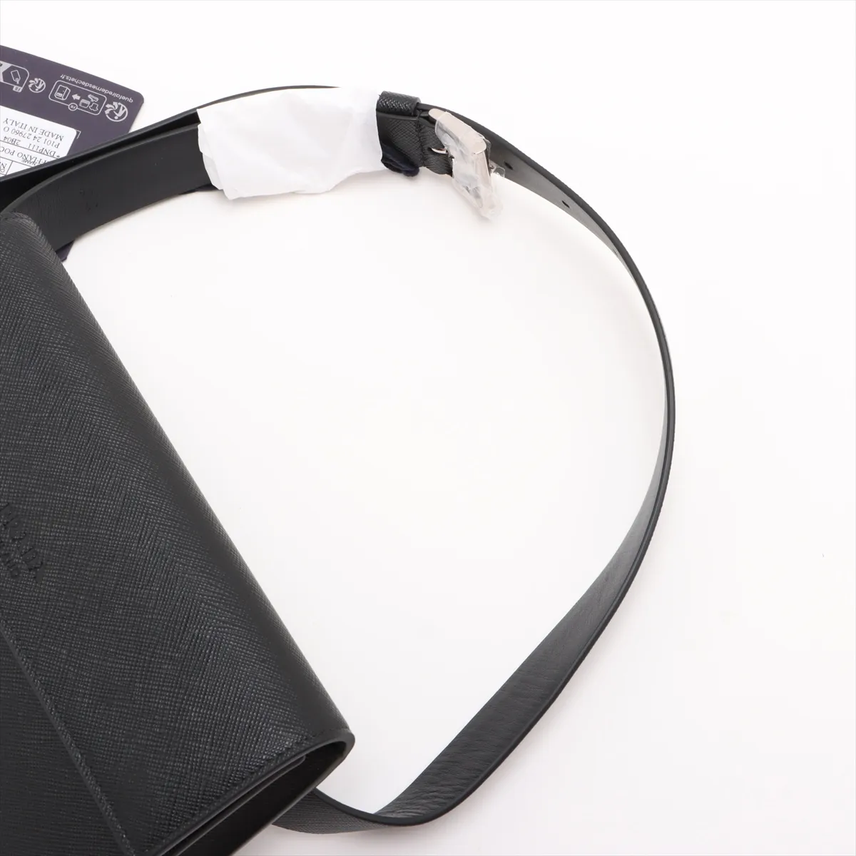 Saffiano Leather Waist Pouch, Black — view 5