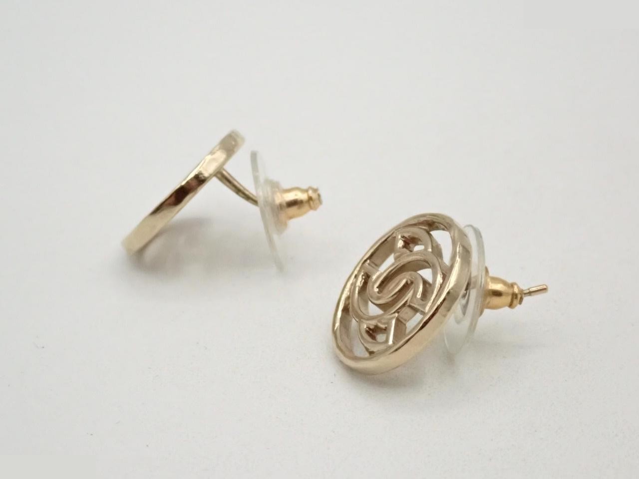 Coco Mark Circle Earrings, Gold Color — view 3