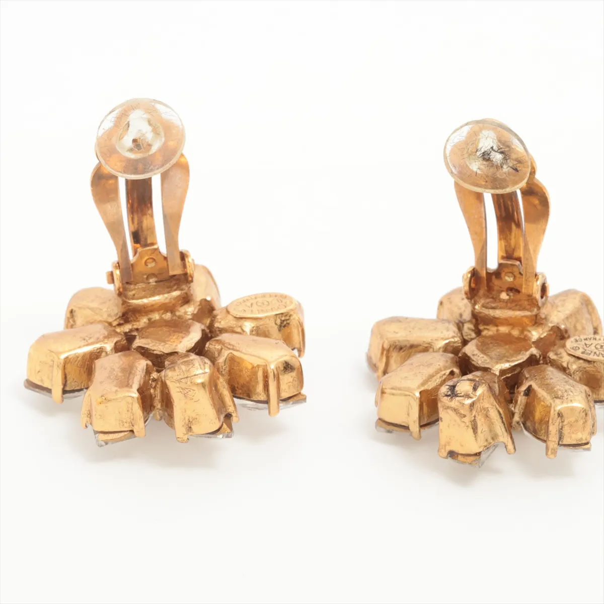 Coco Mark Flower 02A Earrings (Pair) GP x Rhinestone Gold — view 4