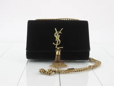 Kate Velvet Chain Shoulder Bag, Black