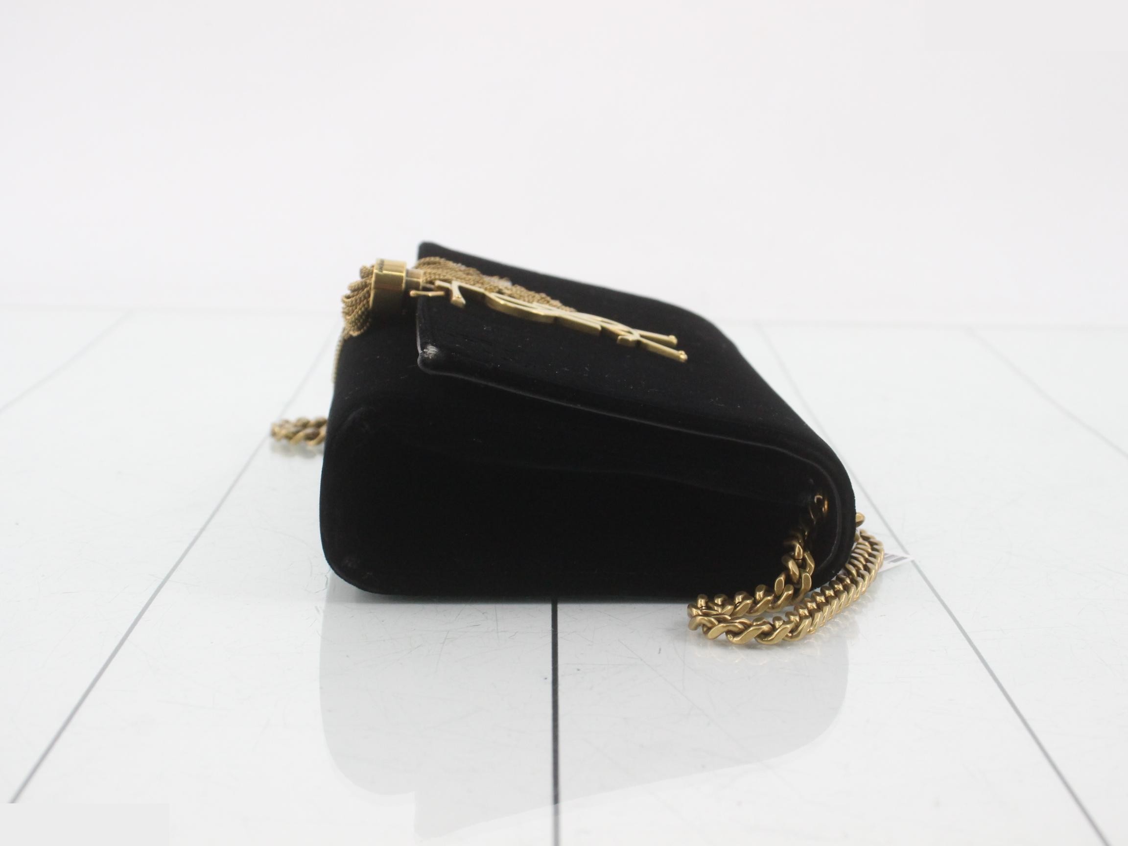 Kate Velvet Chain Shoulder Bag, Black — view 3