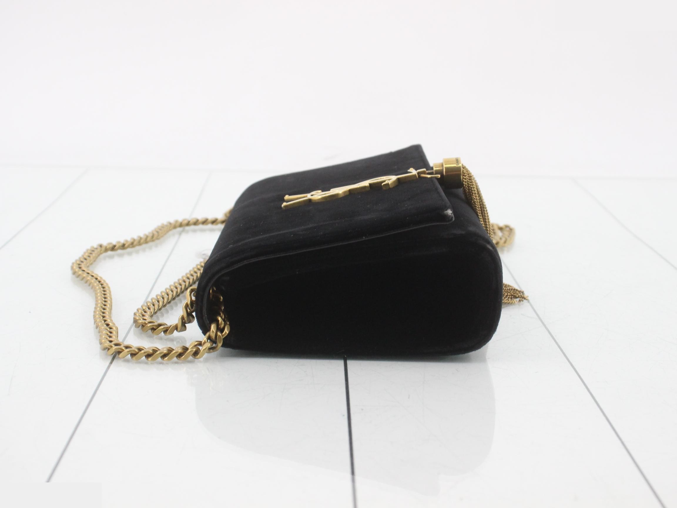 Kate Velvet Chain Shoulder Bag, Black — view 4