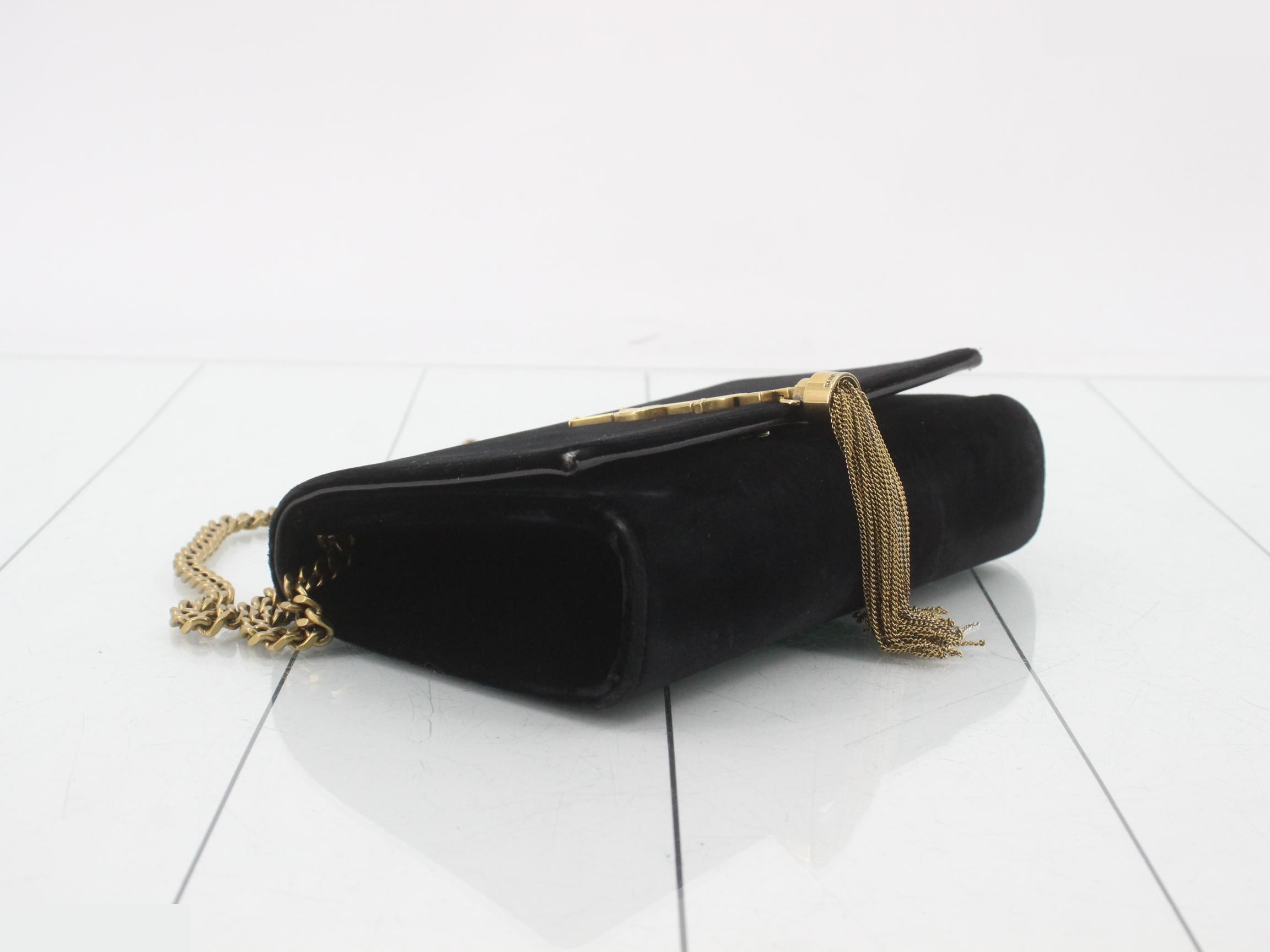 Kate Velvet Chain Shoulder Bag, Black — view 5