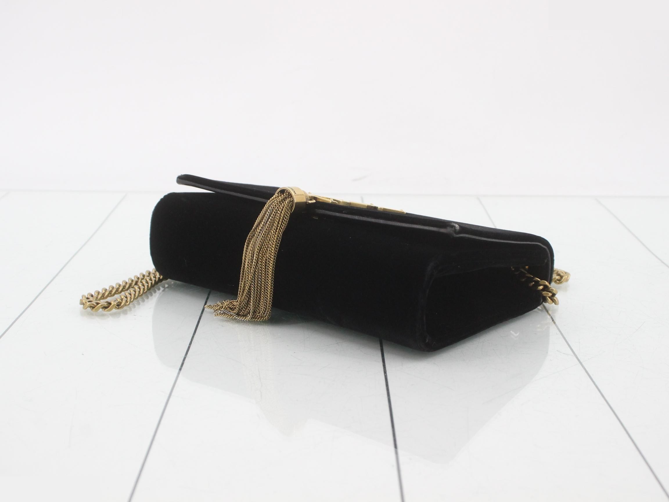 Kate Velvet Chain Shoulder Bag, Black — view 6