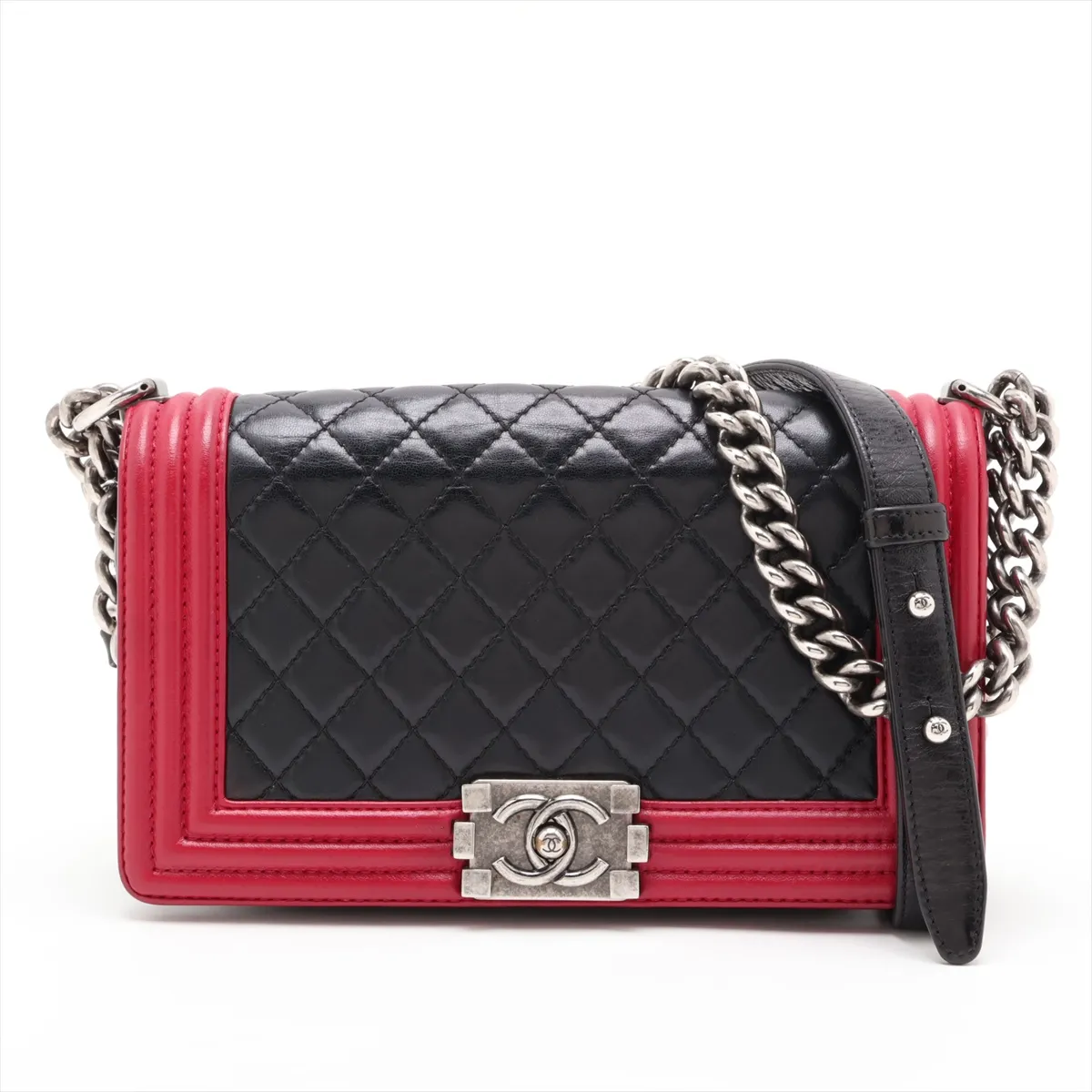 Boy Chanel 25 Lambskin Chain Shoulder Bag, Wild Stitch, Black x Red, Gunmetal Hardware, 17995361, Serial Number 17, A67086