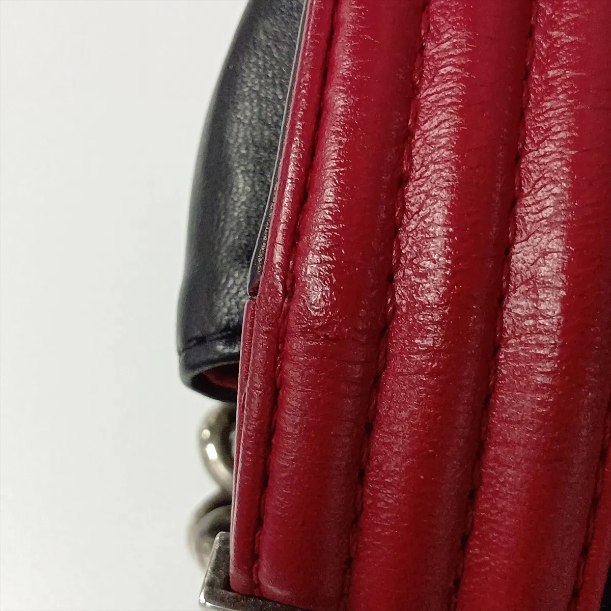 Boy Chanel 25 Lambskin Chain Shoulder Bag, Wild Stitch, Black x Red, Gunmetal Hardware, 17995361, Serial Number 17, A67086 — view 12