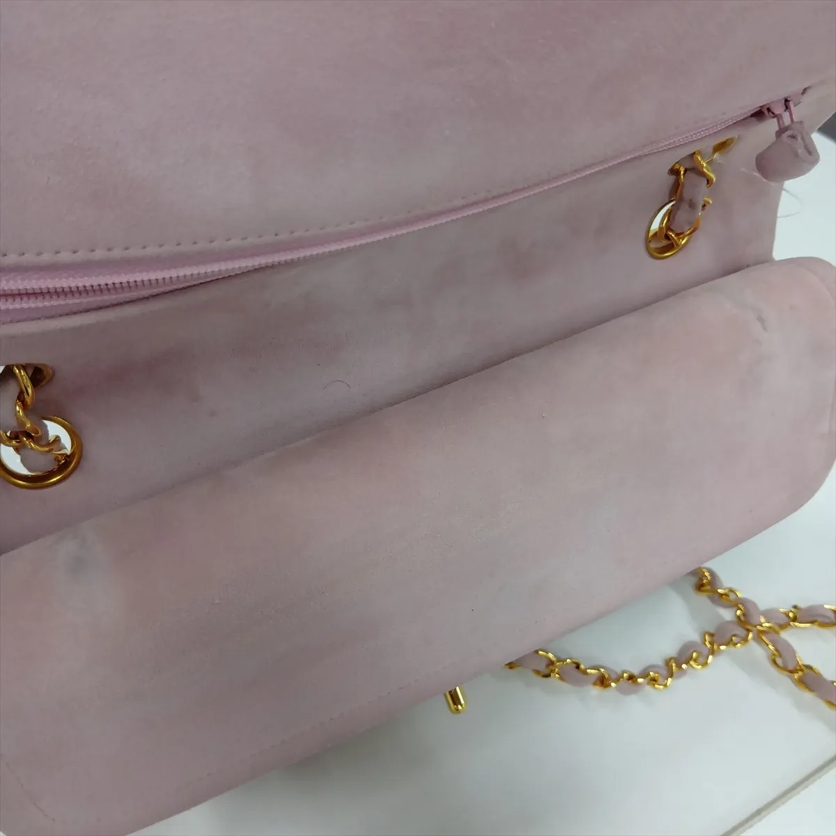 Matelassé 25 Suede Double Flap Double Chain Bag, Pink with Gold Hardware, 2853939, Series 2, A01112 — view 15