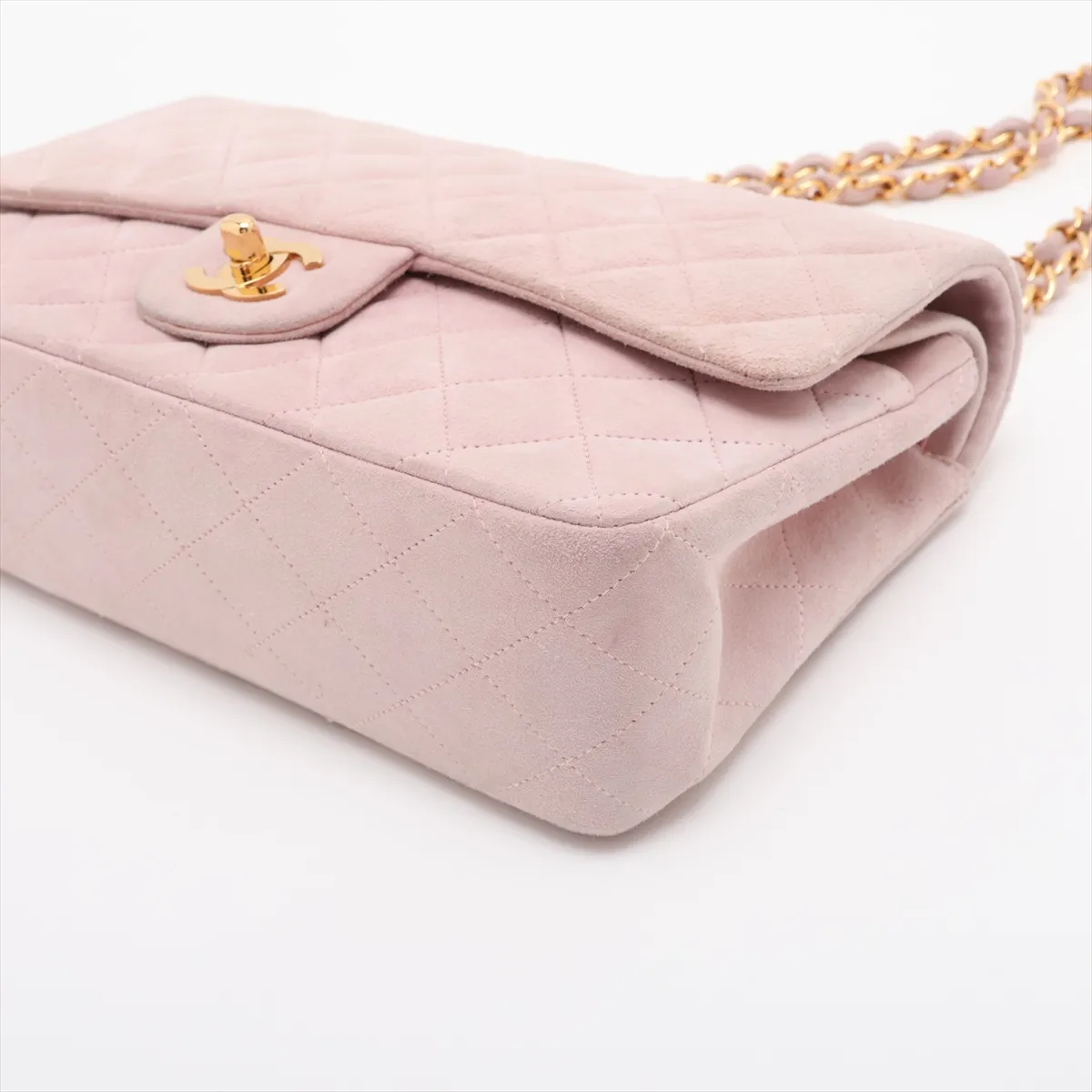 Matelassé 25 Suede Double Flap Double Chain Bag, Pink with Gold Hardware, 2853939, Series 2, A01112 — view 3
