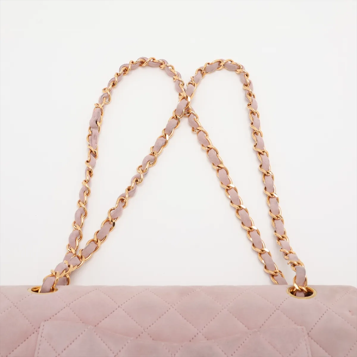 Matelassé 25 Suede Double Flap Double Chain Bag, Pink with Gold Hardware, 2853939, Series 2, A01112 — view 6