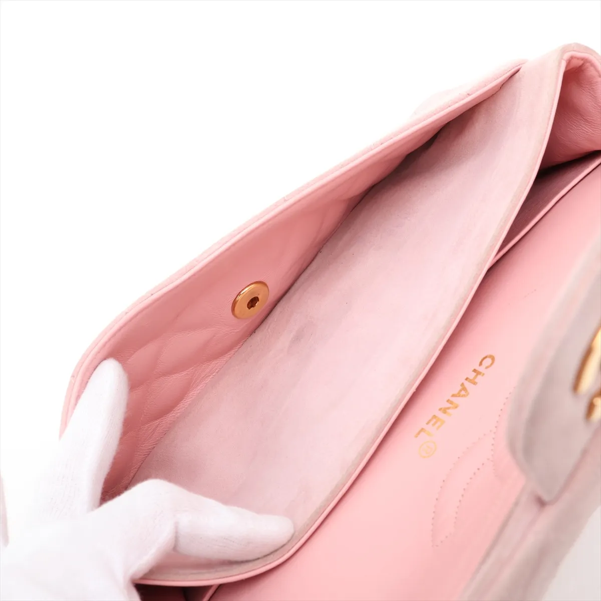Matelassé 25 Suede Double Flap Double Chain Bag, Pink with Gold Hardware, 2853939, Series 2, A01112 — view 8