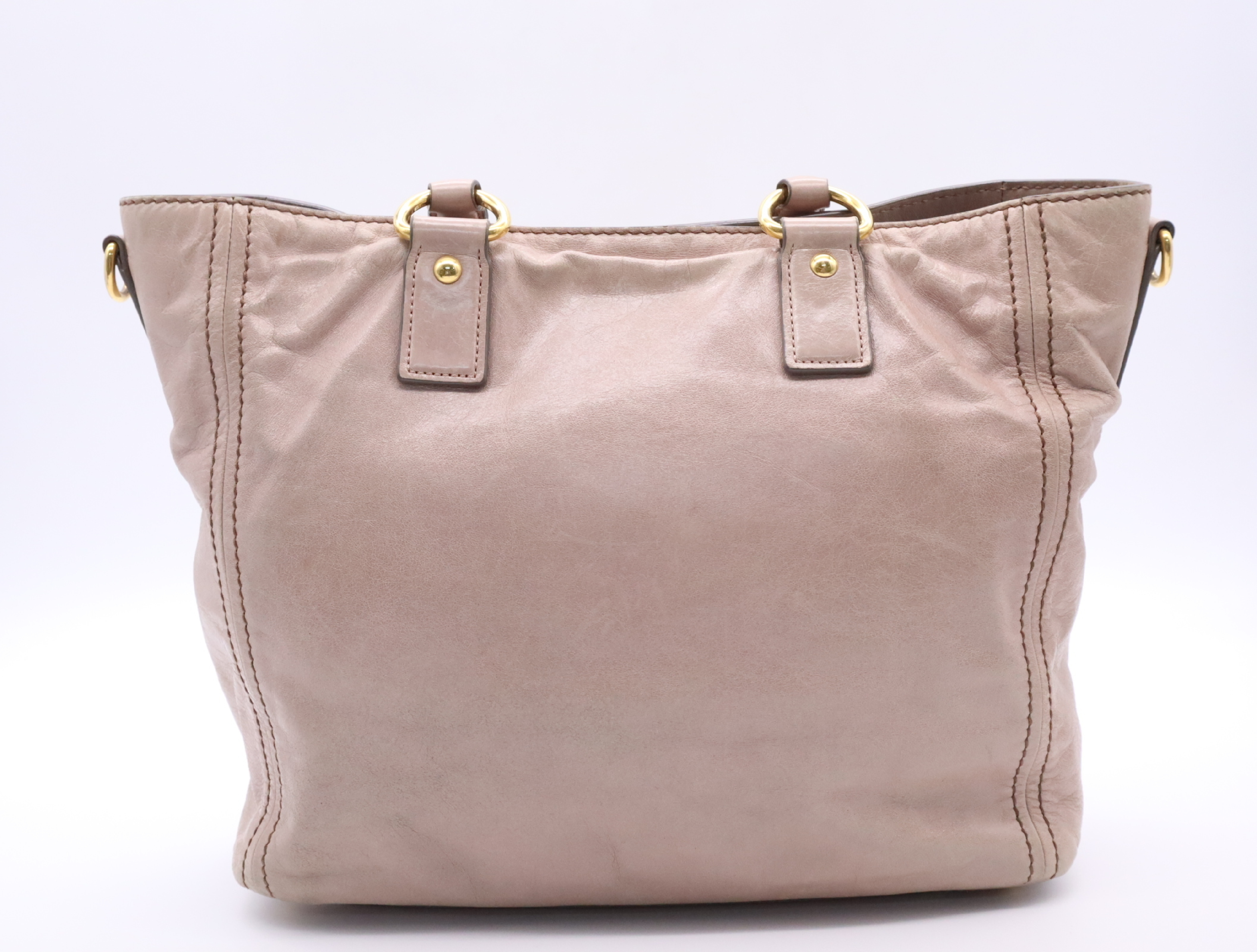 Leather Tote Bag, Pink Beige, Gold Hardware — view 2