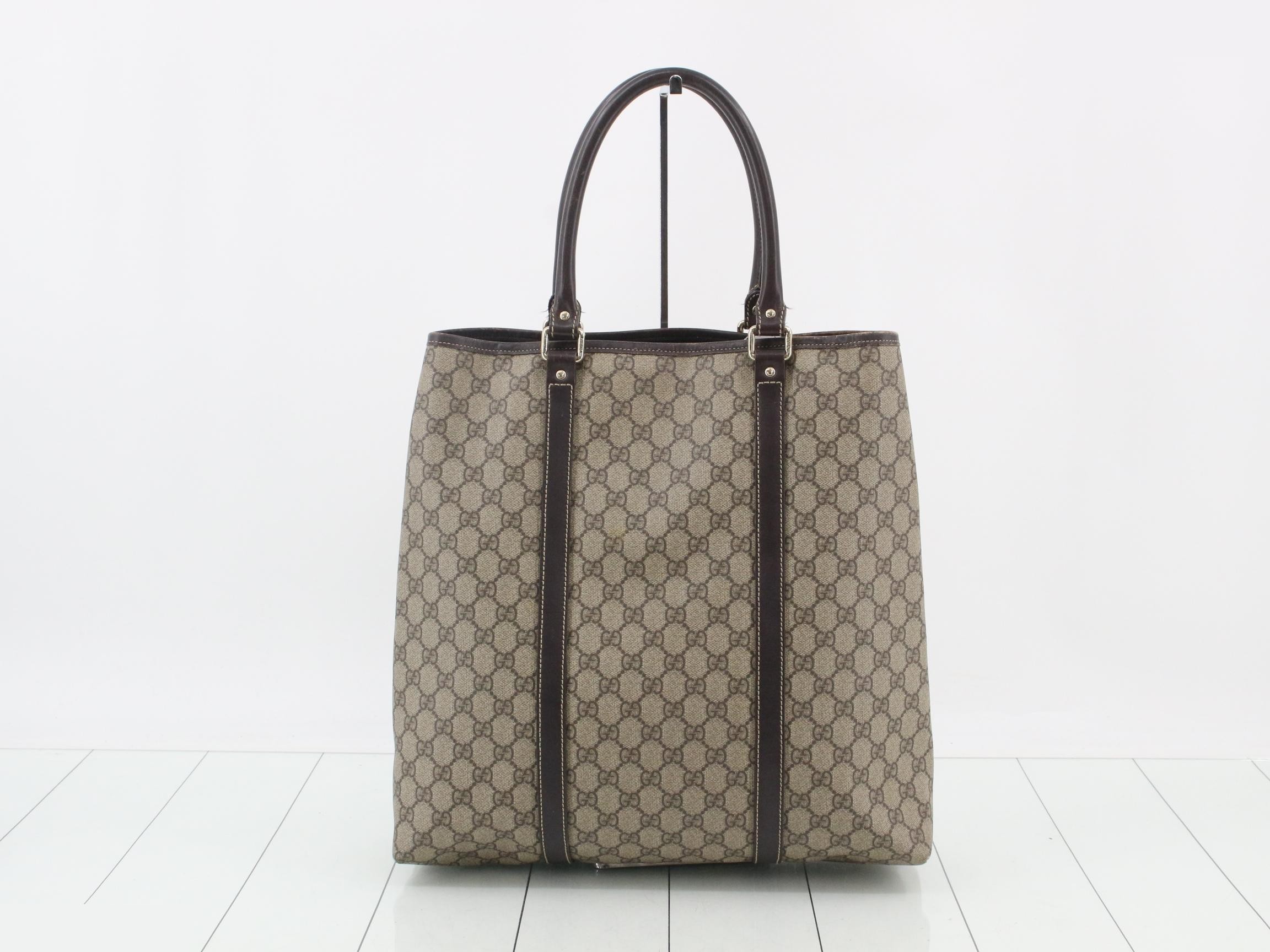 223668 GG Supreme Tote Bag, Beige x Brown Leather — view 2