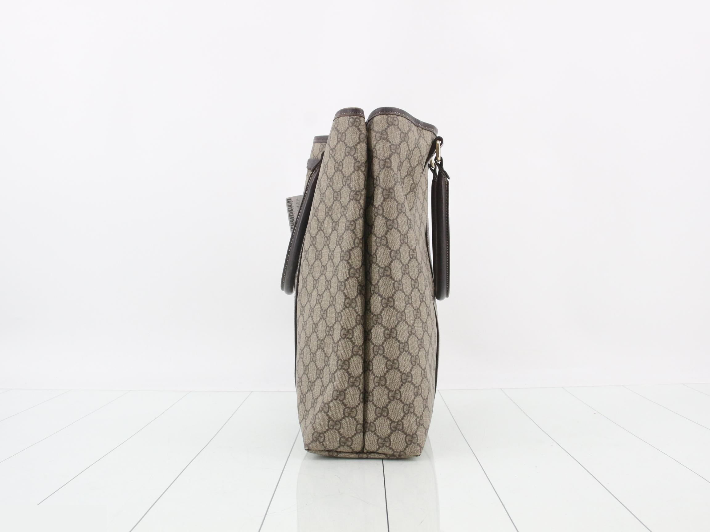 223668 GG Supreme Tote Bag, Beige x Brown Leather — view 3