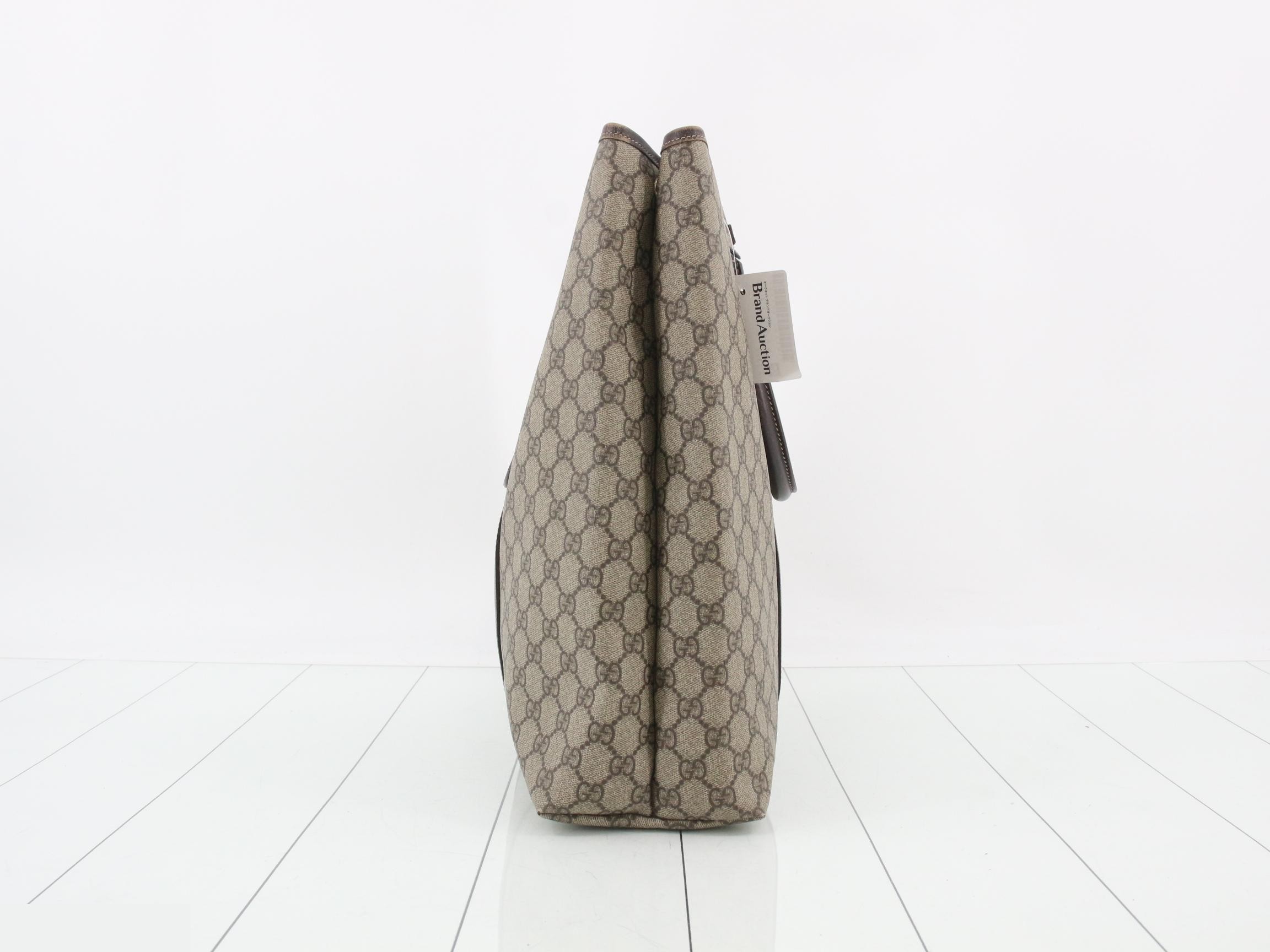223668 GG Supreme Tote Bag, Beige x Brown Leather — view 4