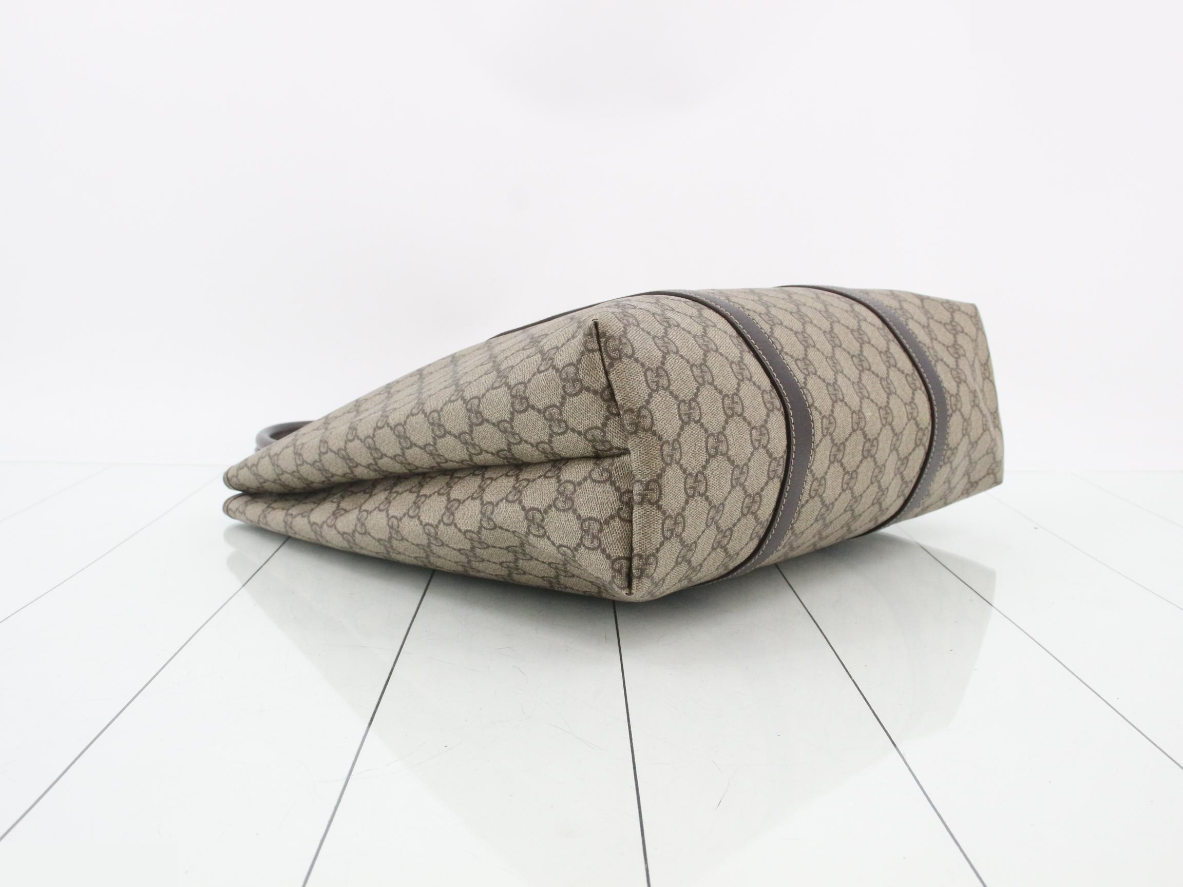 223668 GG Supreme Tote Bag, Beige x Brown Leather — view 5