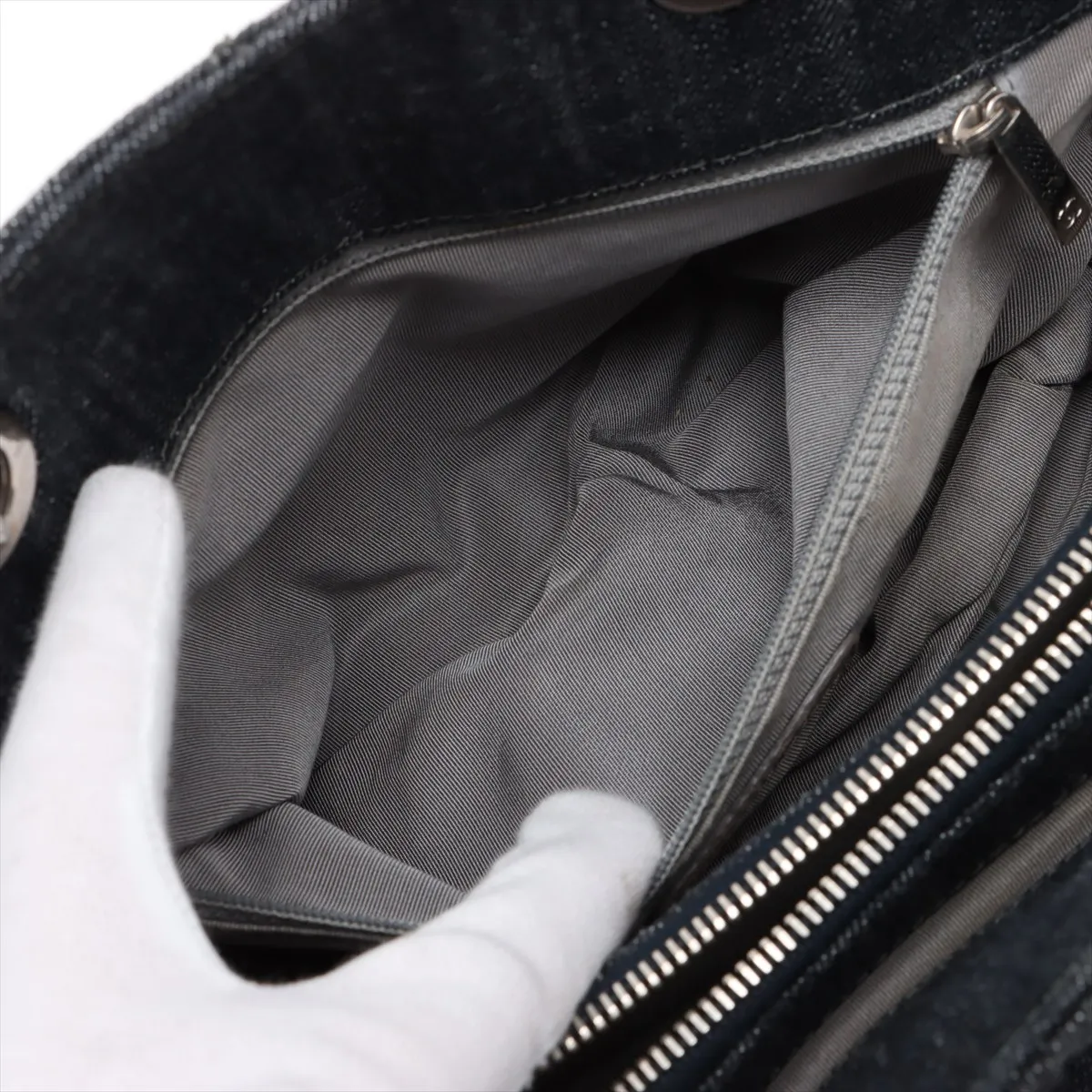 Matelasse Denim x Leather 2WAY Handbag Navy Silver Hardware 12780346 No. 12 — view 11
