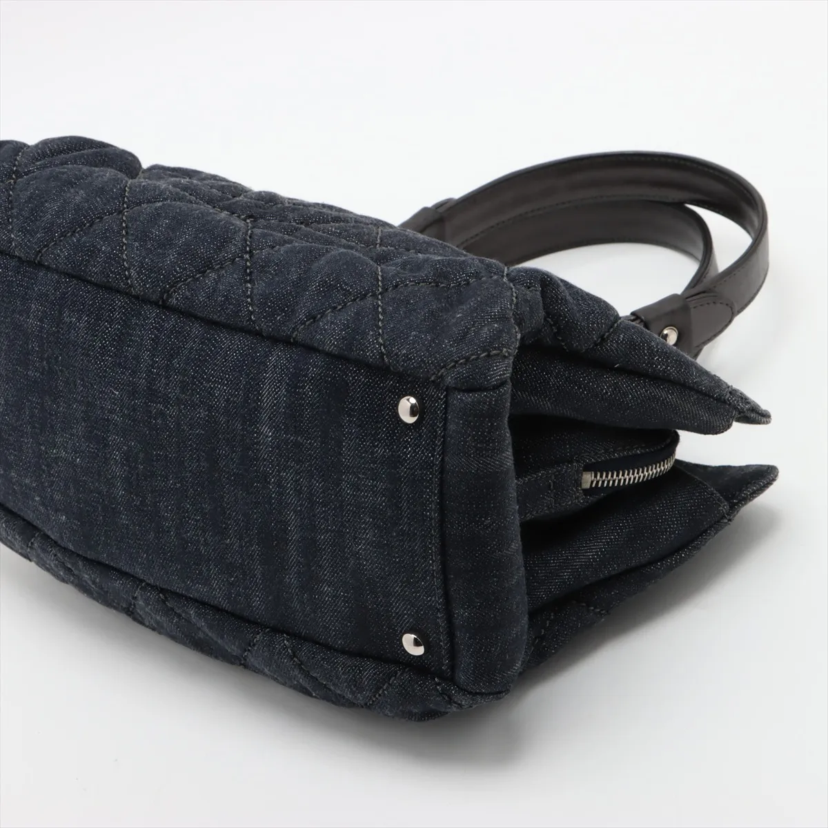 Matelasse Denim x Leather 2WAY Handbag Navy Silver Hardware 12780346 No. 12 — view 3