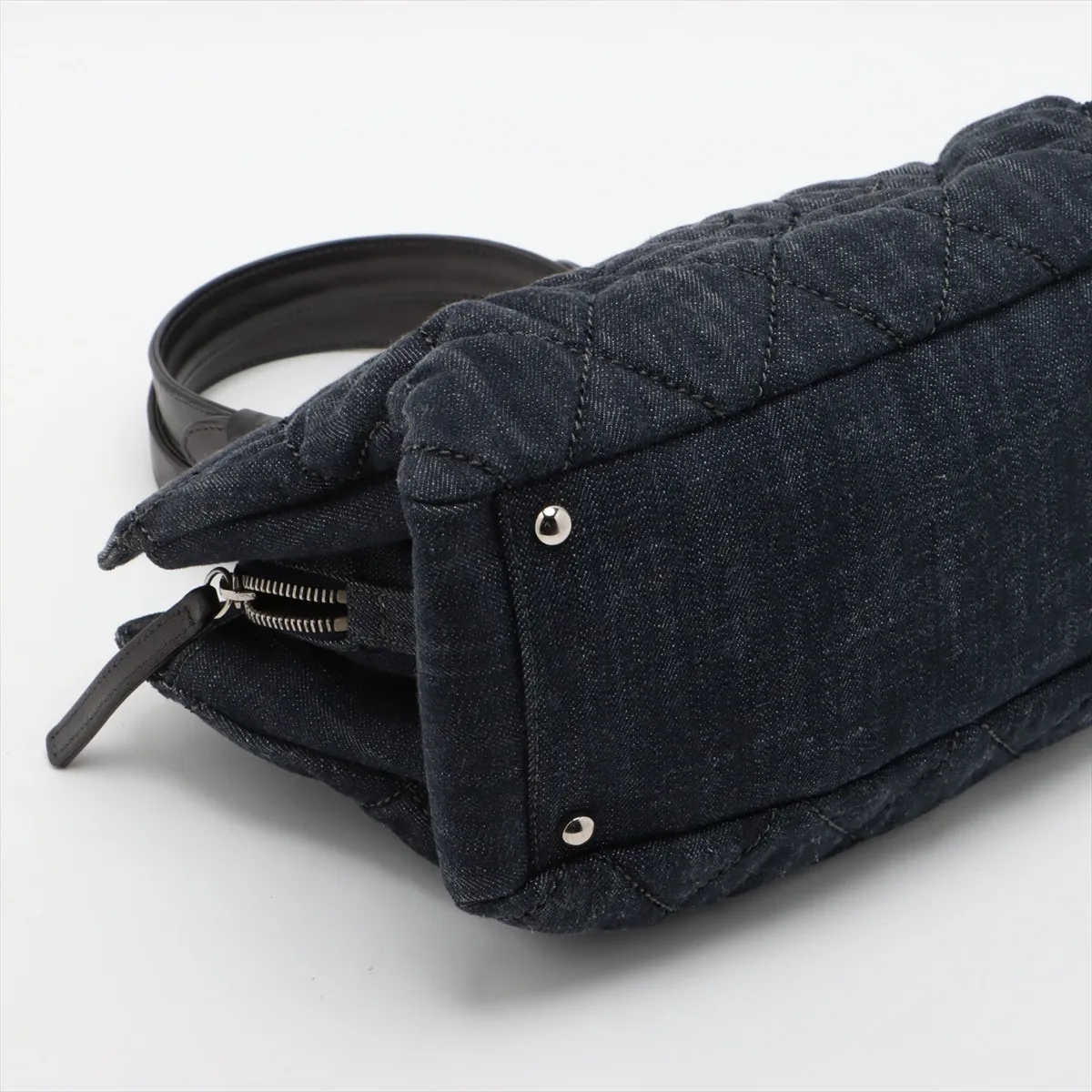 Matelasse Denim x Leather 2WAY Handbag Navy Silver Hardware 12780346 No. 12 — view 4