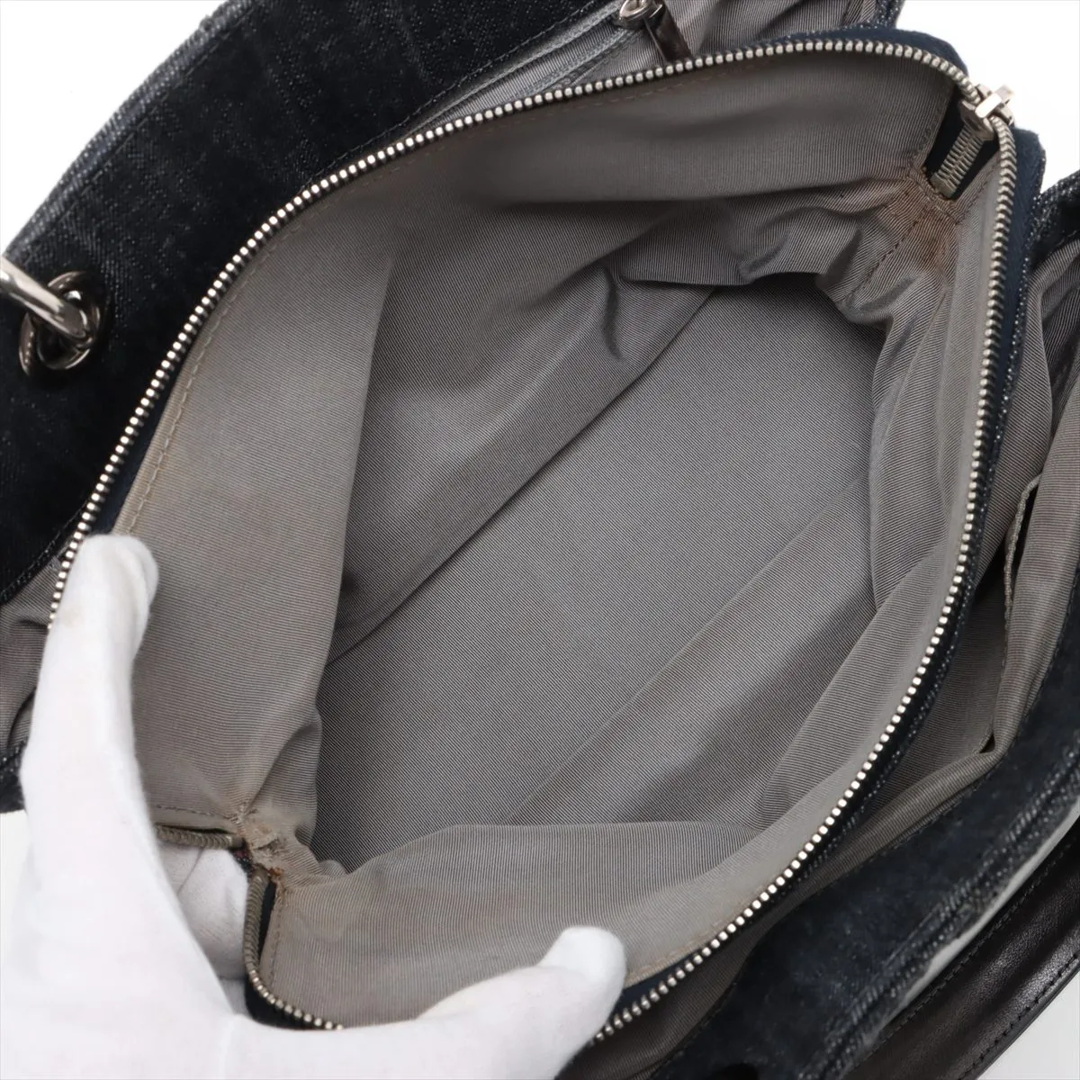 Matelasse Denim x Leather 2WAY Handbag Navy Silver Hardware 12780346 No. 12 — view 8