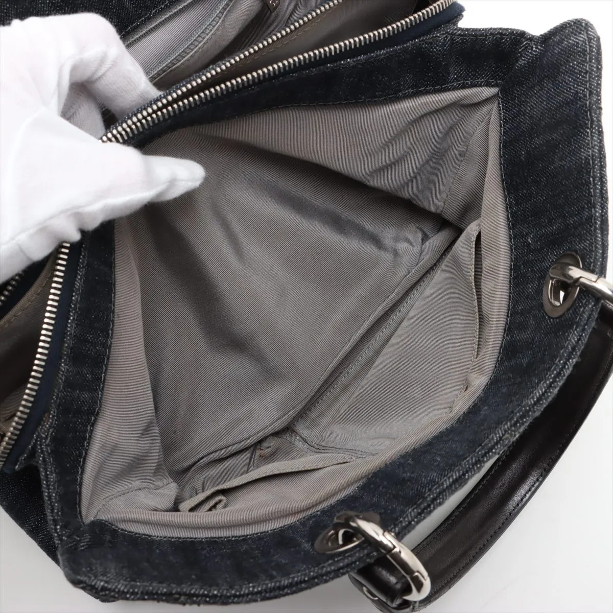 Matelasse Denim x Leather 2WAY Handbag Navy Silver Hardware 12780346 No. 12 — view 9