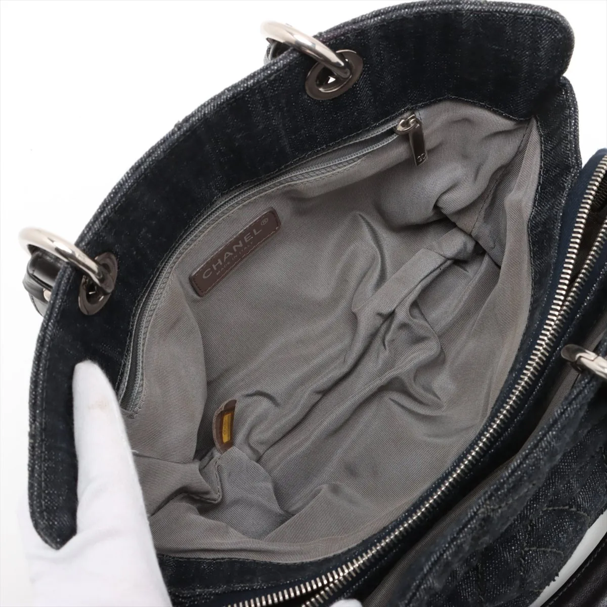 Matelasse Denim x Leather 2WAY Handbag Navy Silver Hardware 12780346 No. 12 — view 10