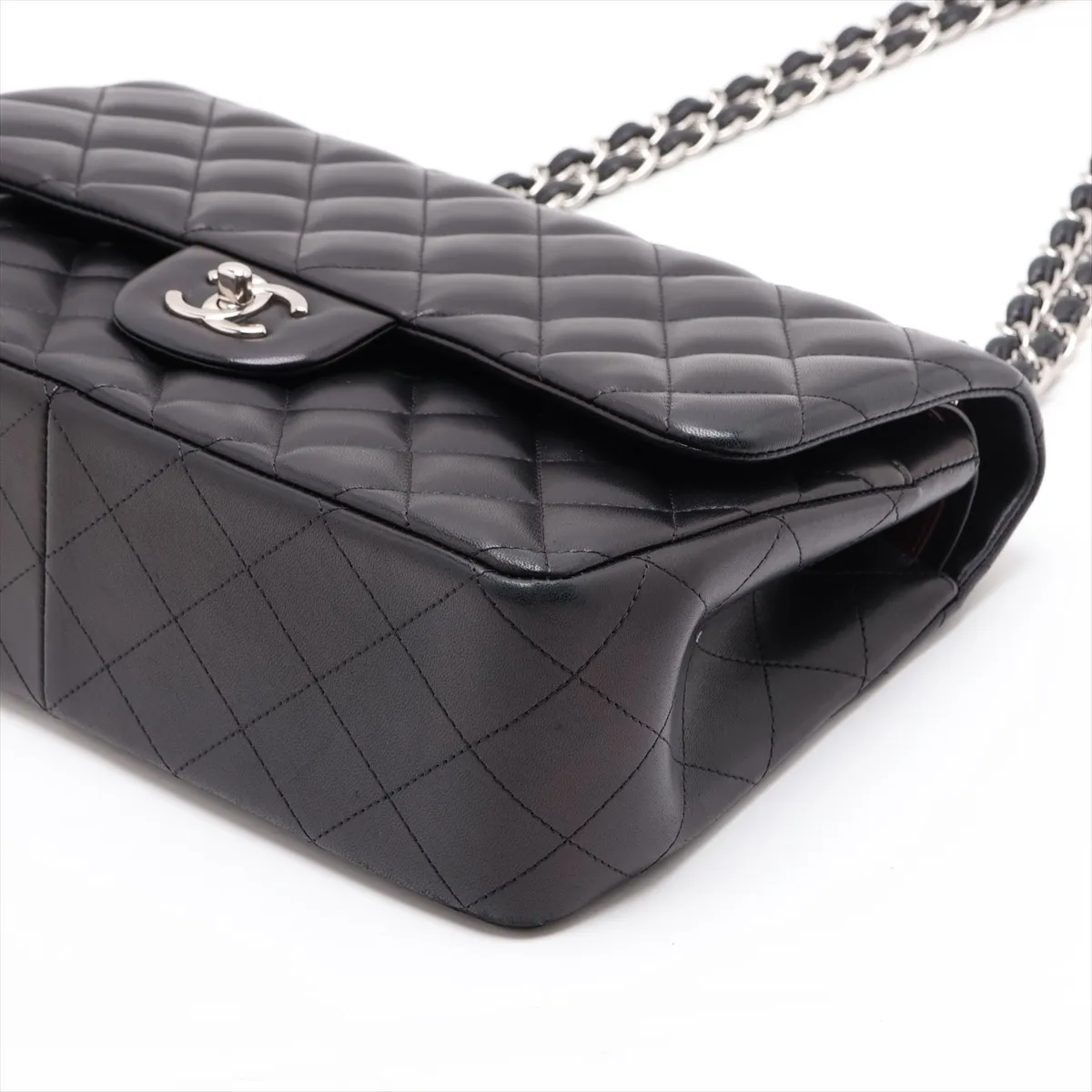 Large Matelassé 30 Lambskin Double Flap Double Chain Bag, Black with Gold Hardware, 16857236, Serial Number 16-series, A58600 — view 3