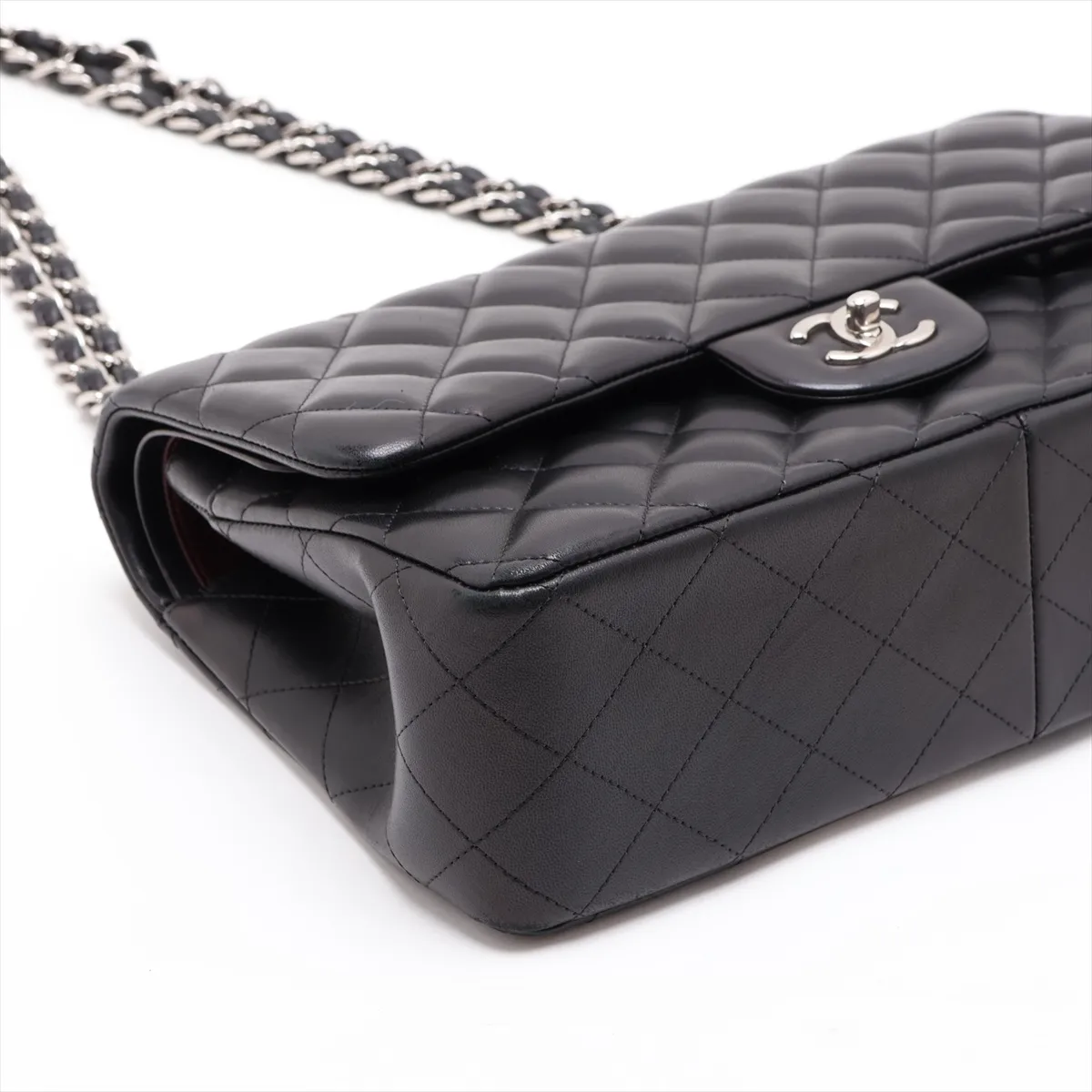 Large Matelassé 30 Lambskin Double Flap Double Chain Bag, Black with Gold Hardware, 16857236, Serial Number 16-series, A58600 — view 4