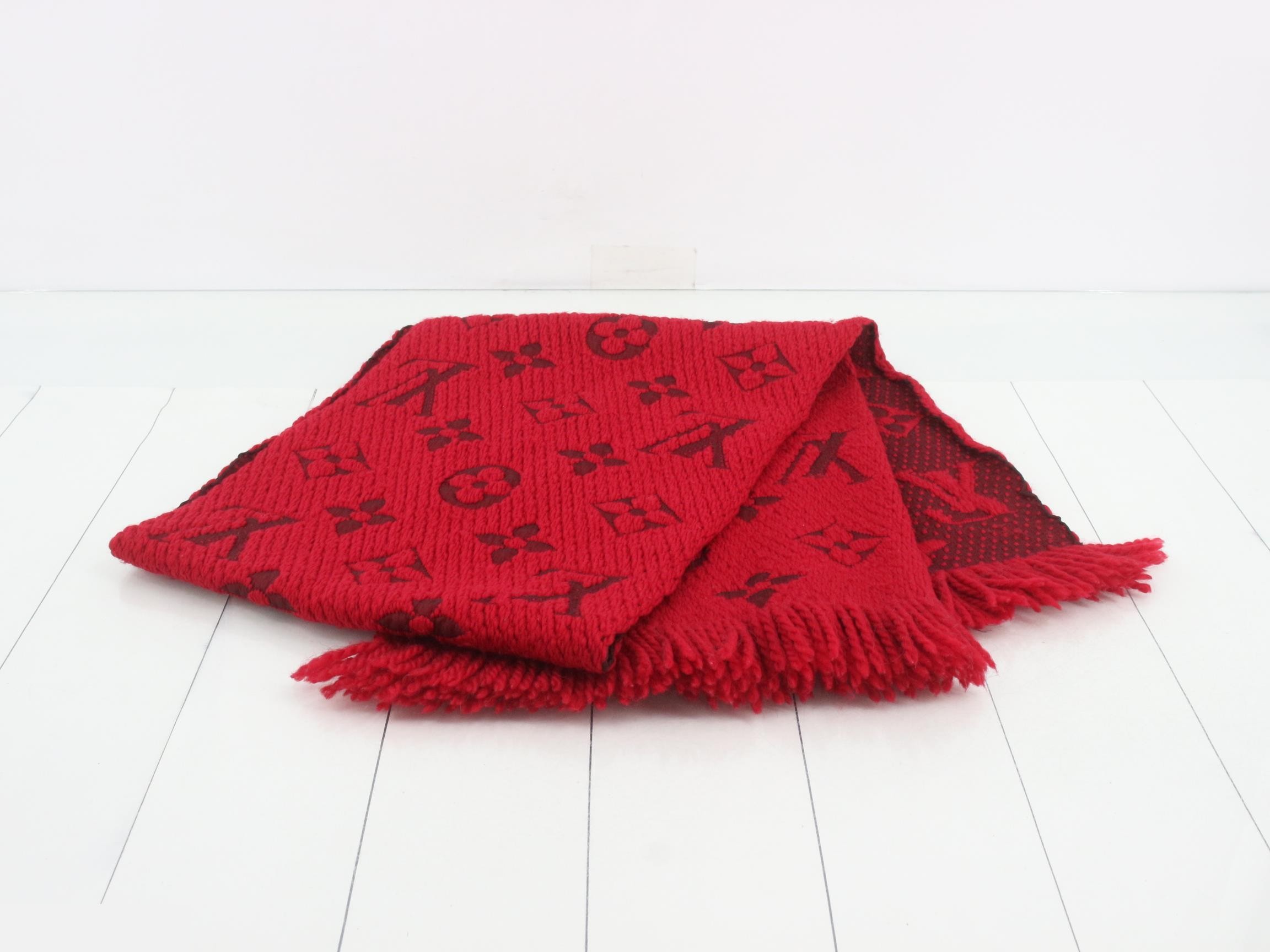 Monogram Logo Mania Long Scarf with Tag, Red — view 3