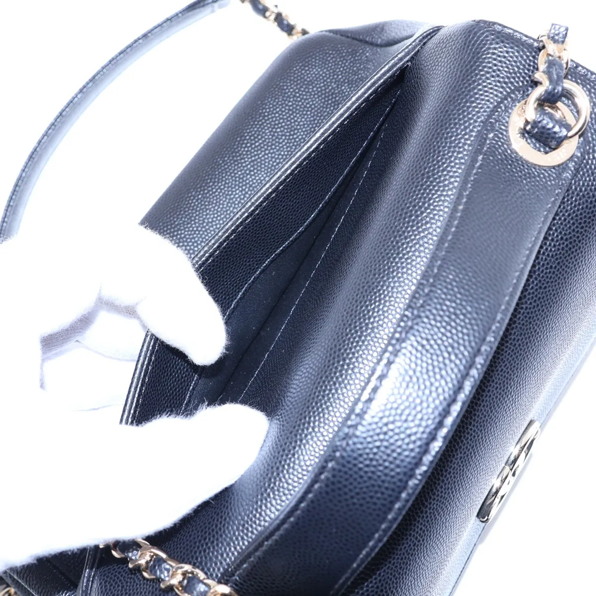 Business Affinity Caviar Skin 2-Way Handbag, Black with Gold Hardware — view 12