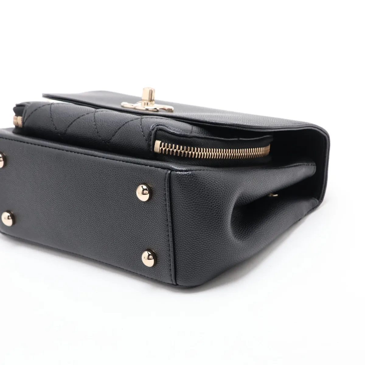 Business Affinity Caviar Skin 2-Way Handbag, Black with Gold Hardware — view 3