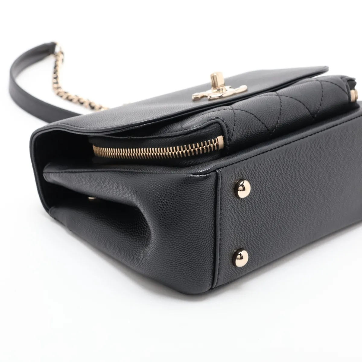Business Affinity Caviar Skin 2-Way Handbag, Black with Gold Hardware — view 4