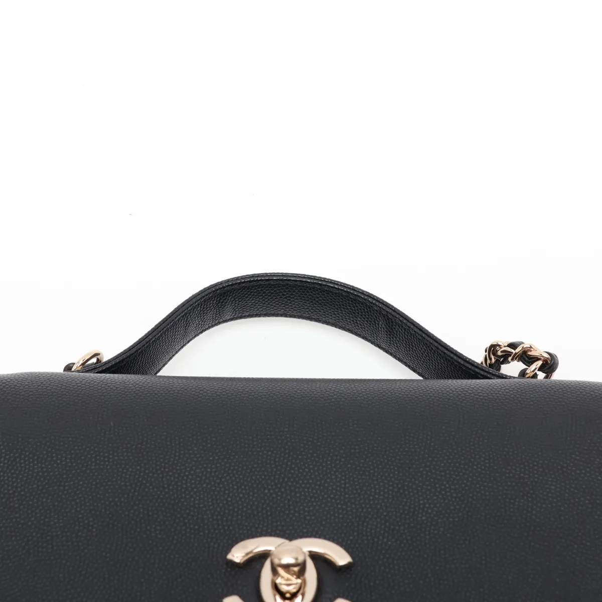 Business Affinity Caviar Skin 2-Way Handbag, Black with Gold Hardware — view 6