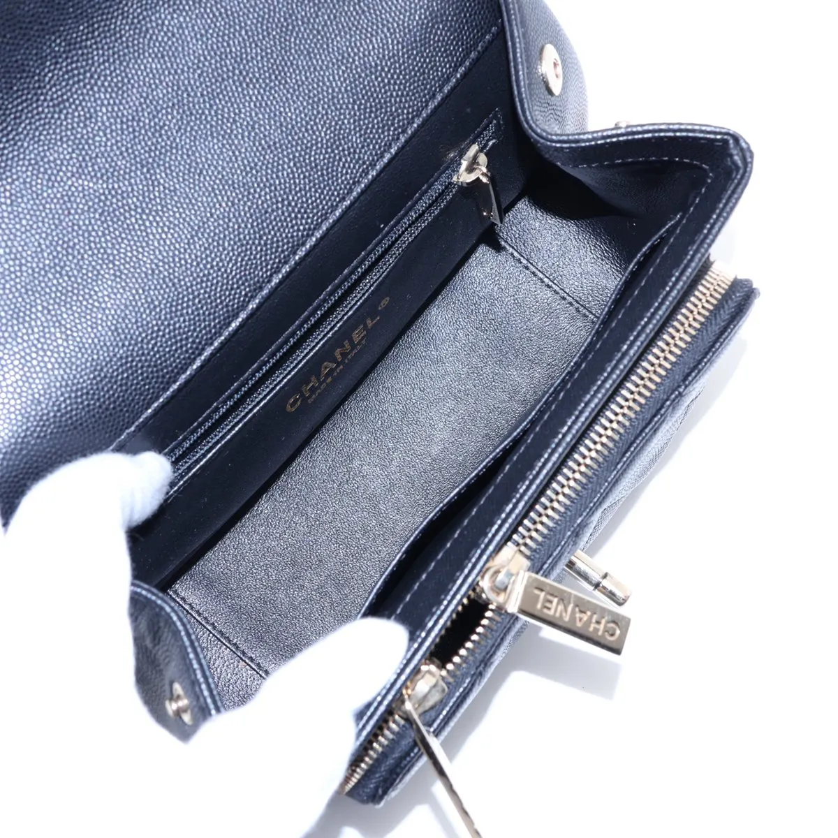 Business Affinity Caviar Skin 2-Way Handbag, Black with Gold Hardware — view 8