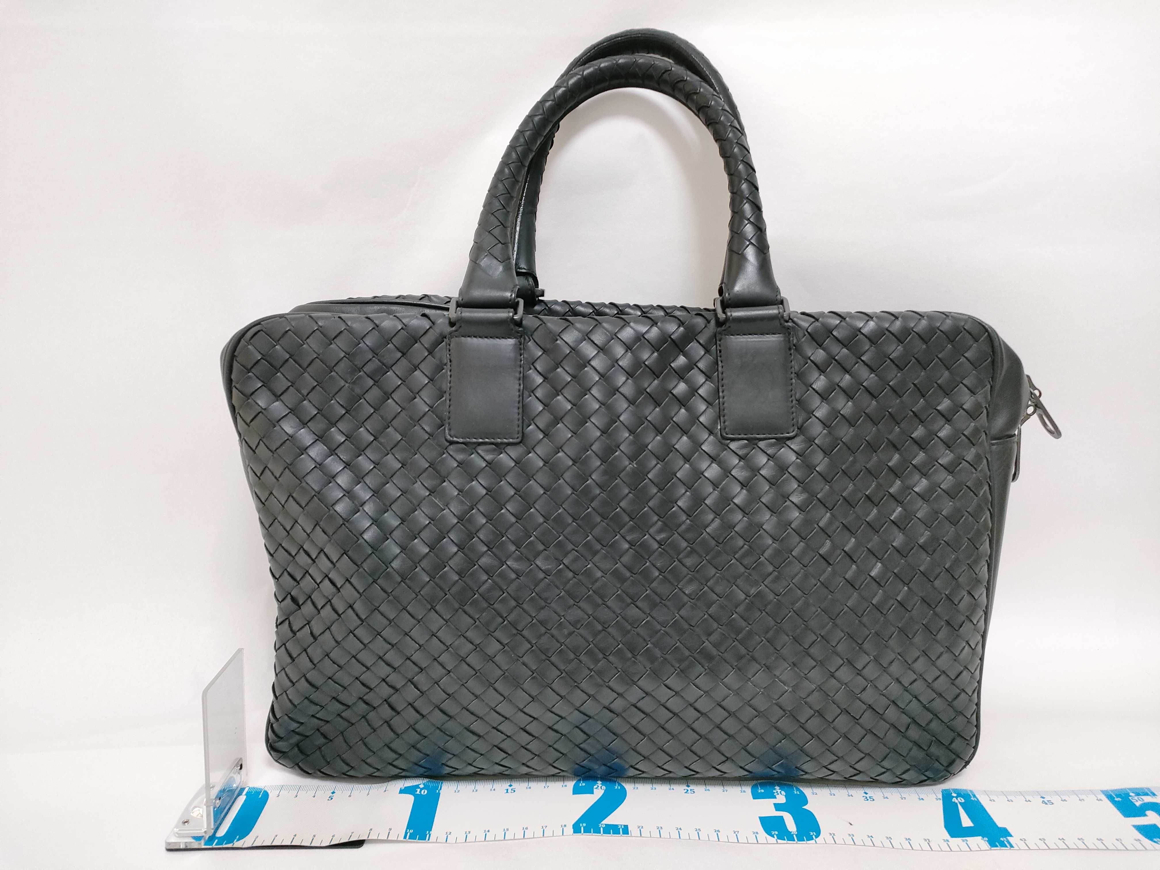 Intrecciato Leather Business Bag, Black — view 2