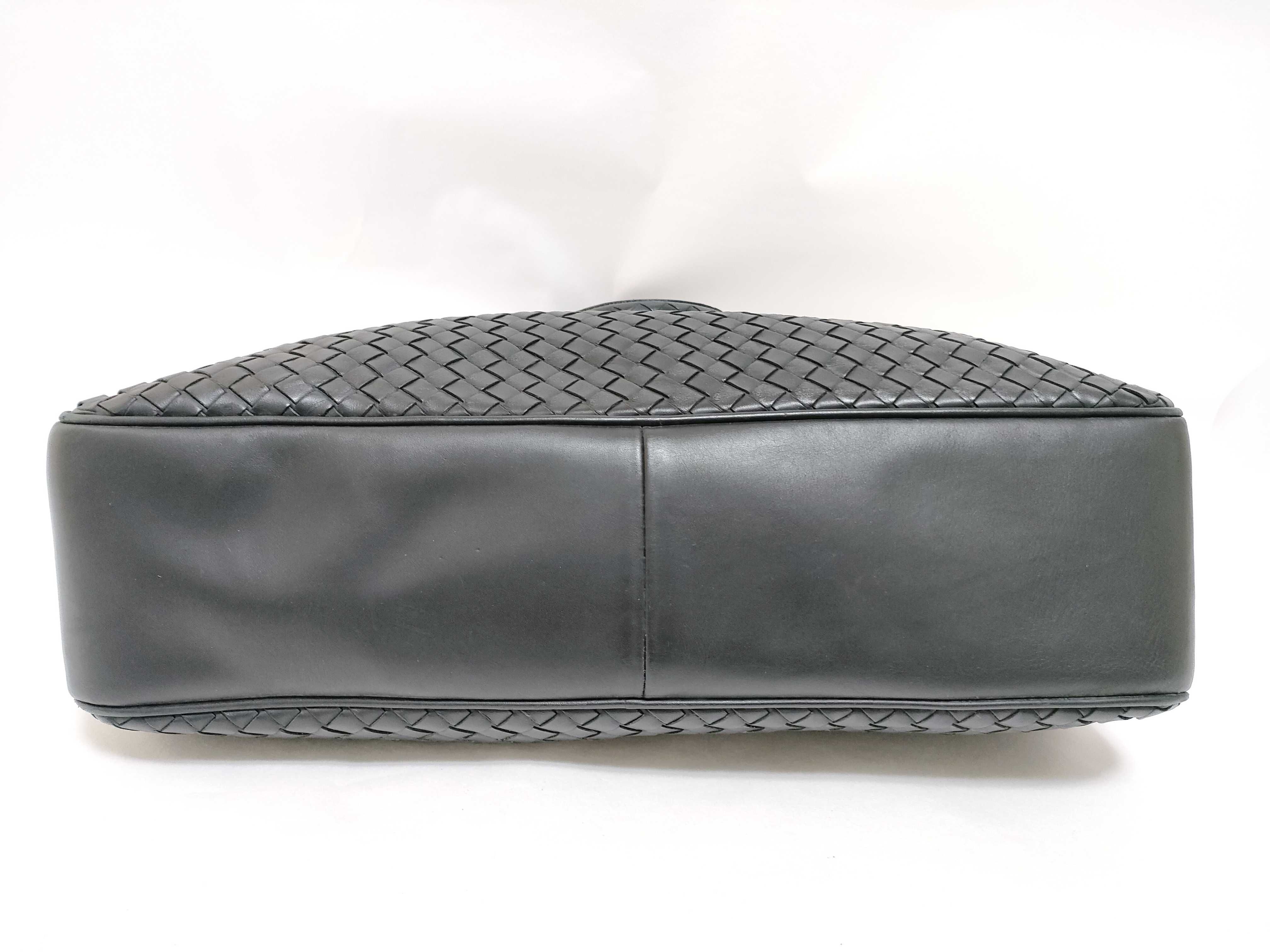 Intrecciato Leather Business Bag, Black — view 8