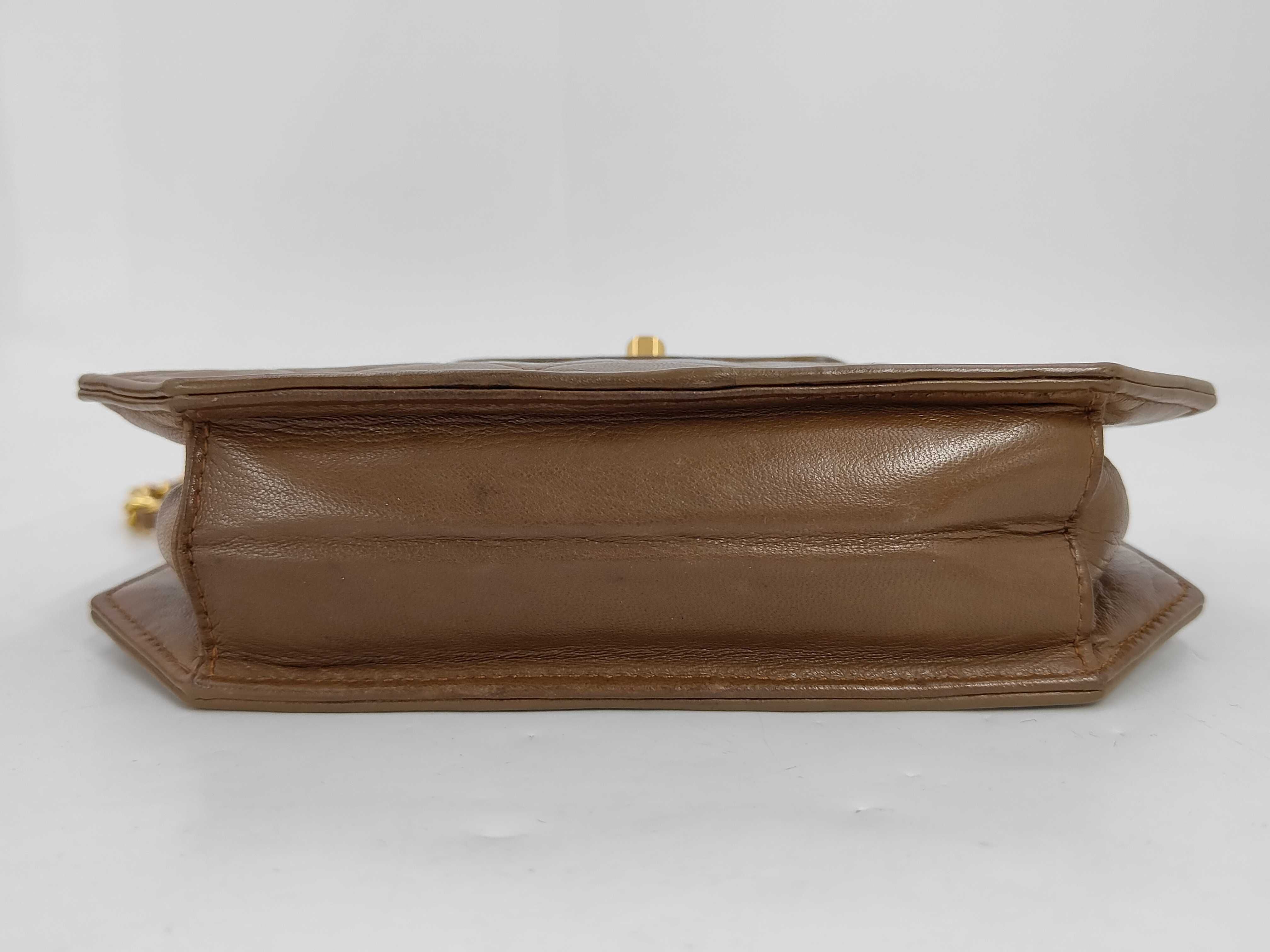 Matelassé Hexagonal Chain Shoulder Bag, Brown Shoulder Bag — view 3