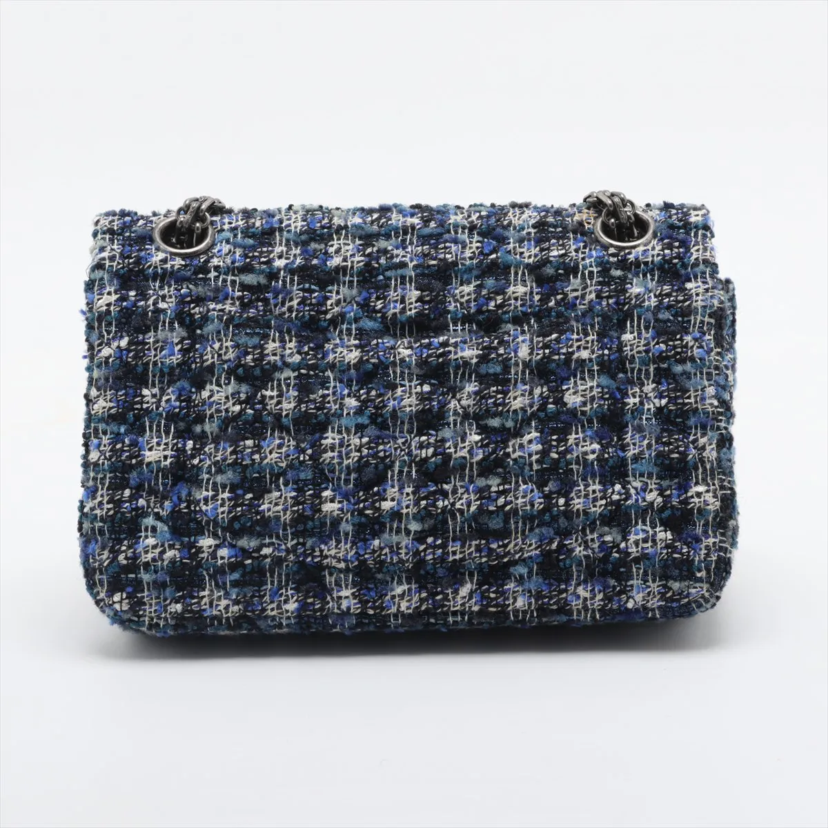 Matelasse 2.55 Mini Tweed Single Flap Double Chain Bag Blue Gunmetal Hardware 29477781 29th Series AS0874 — view 2