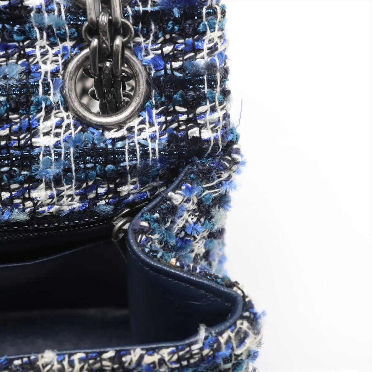 Matelasse 2.55 Mini Tweed Single Flap Double Chain Bag Blue Gunmetal Hardware 29477781 29th Series AS0874 — view 13