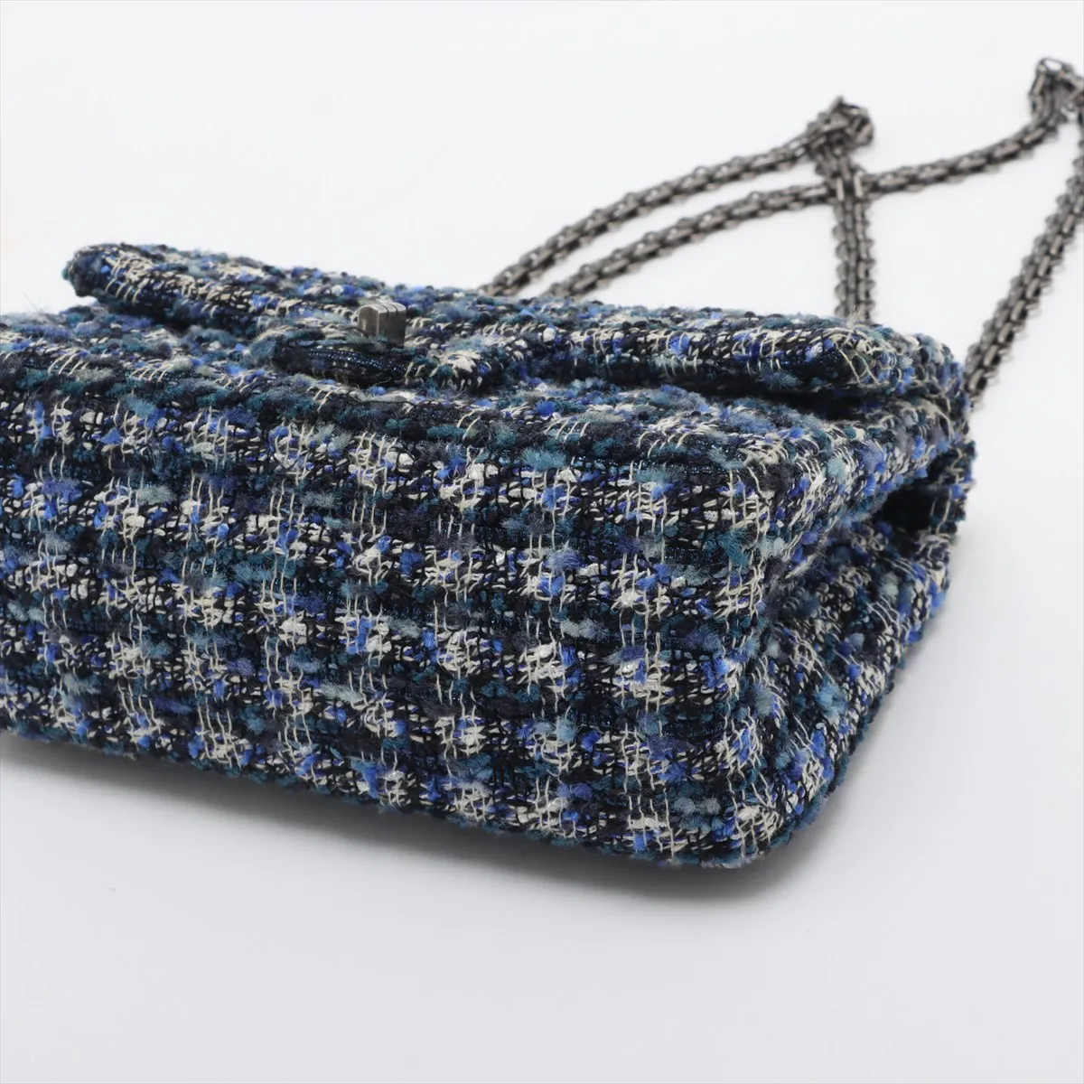 Matelasse 2.55 Mini Tweed Single Flap Double Chain Bag Blue Gunmetal Hardware 29477781 29th Series AS0874 — view 3